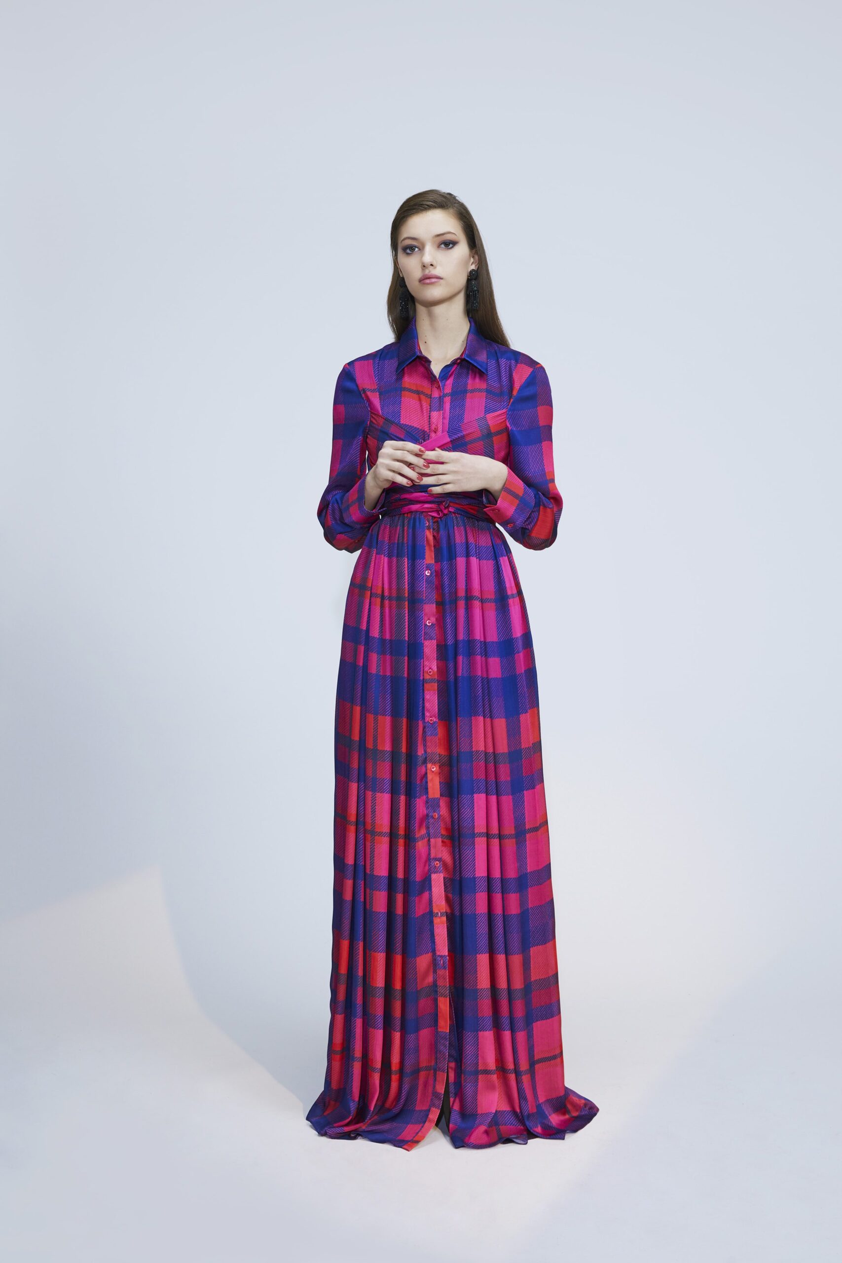 plaid long-sleeve maxi dress