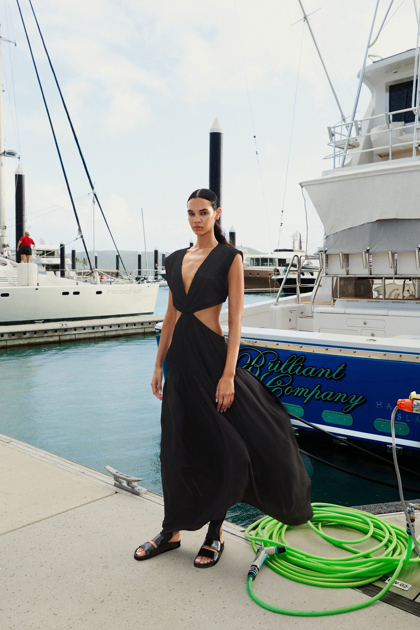 black silk sleeveless dress