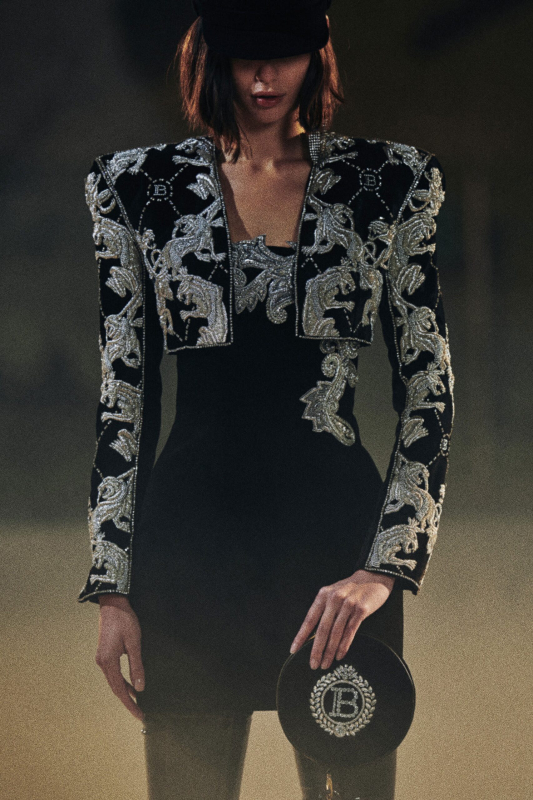 black embroidered mini dress