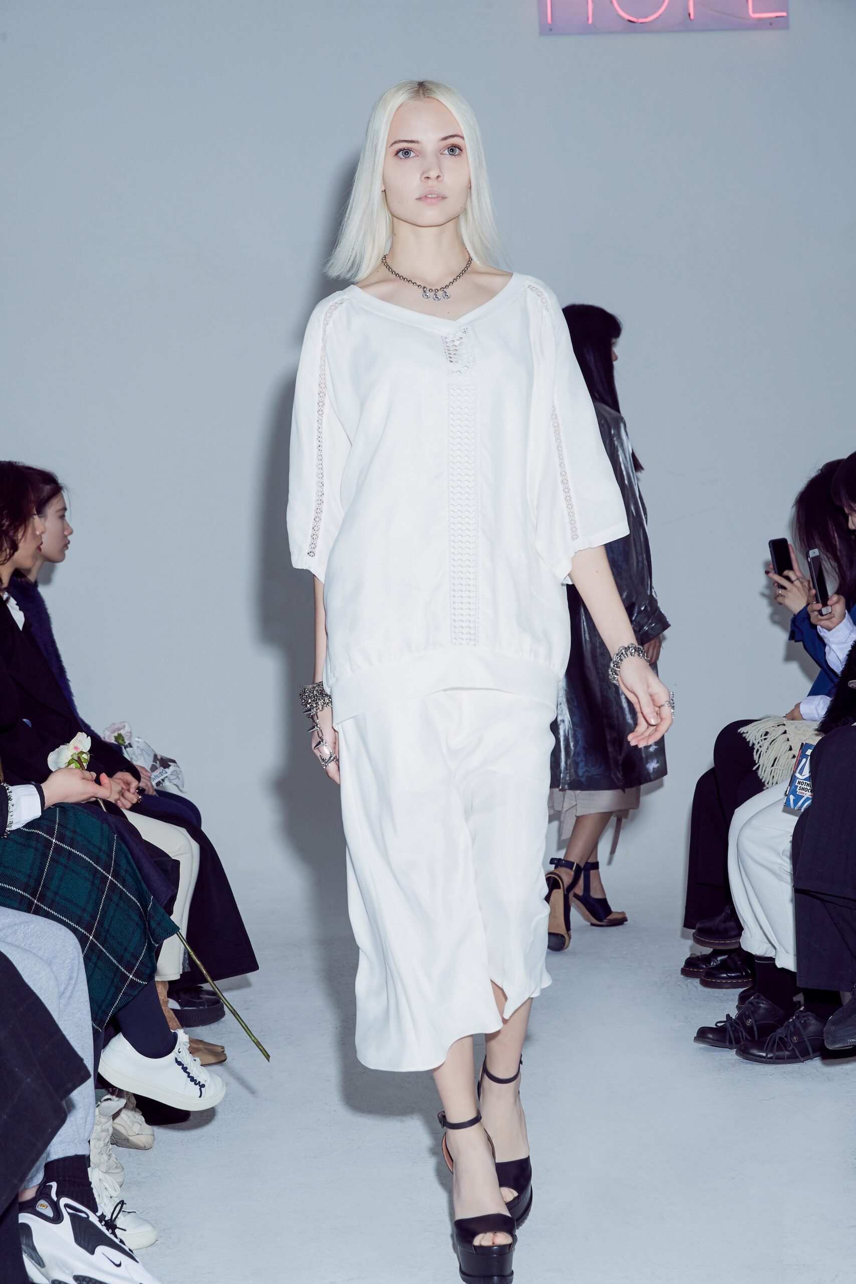 white silk relaxed midi dress
