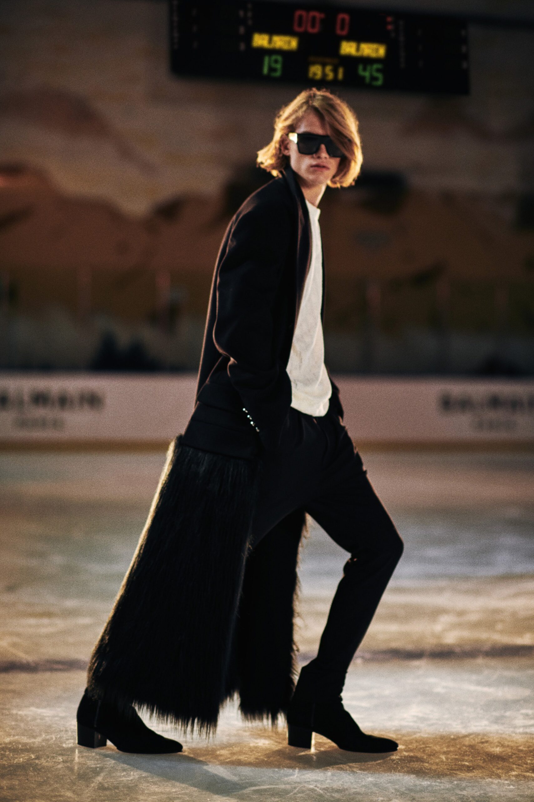 black fur coat with white shirt