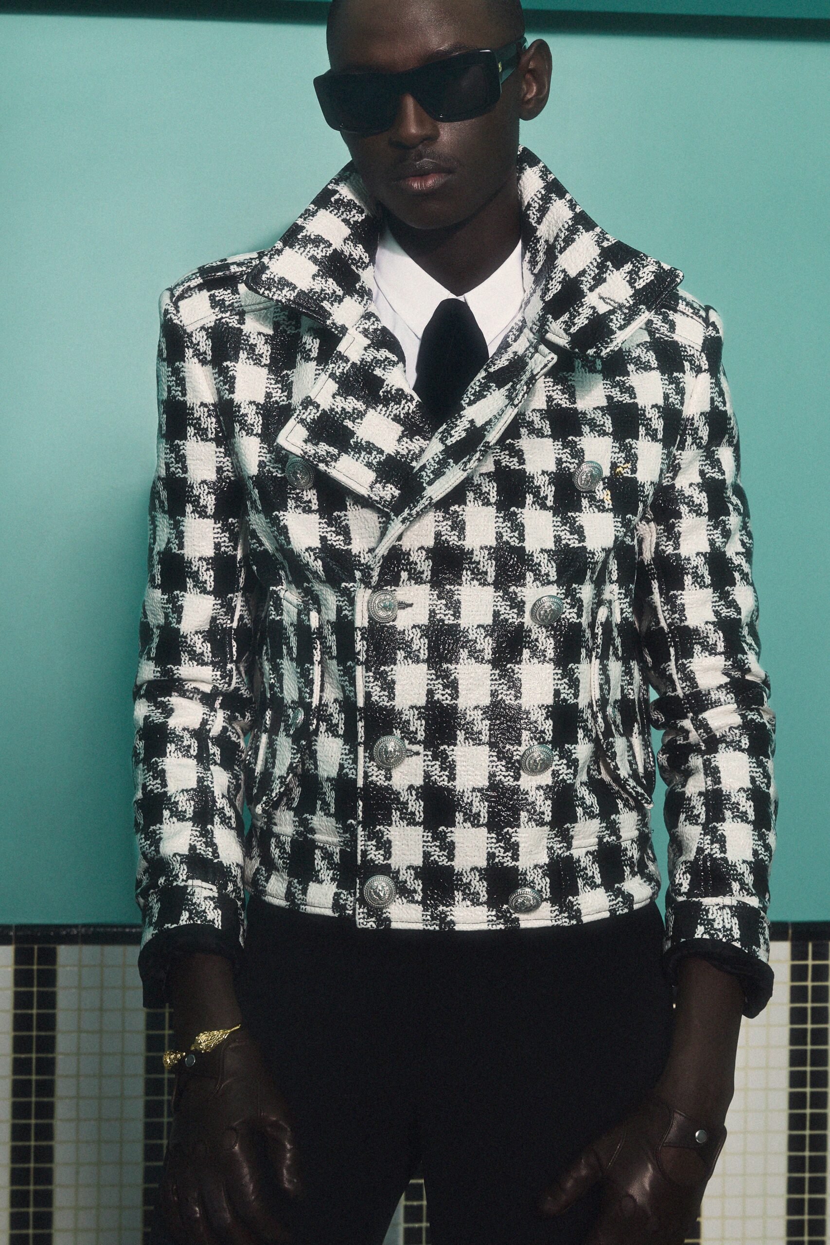 black and white checkered jacket