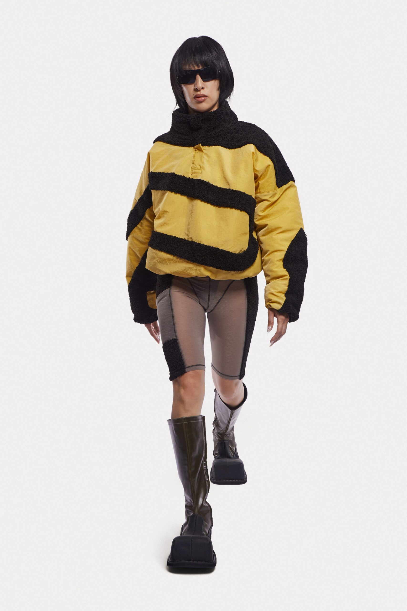 oversized yellow faux-fur jacket