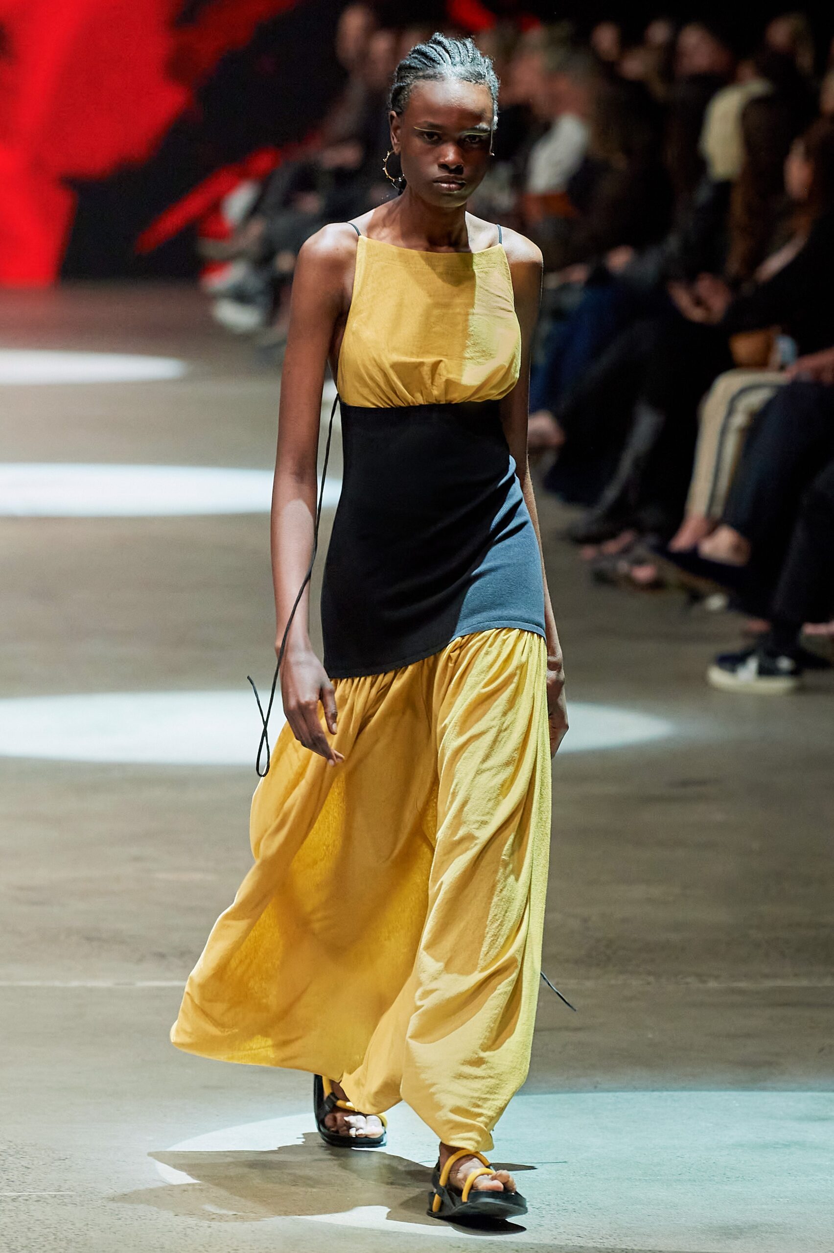 yellow and black sleeveless dress
