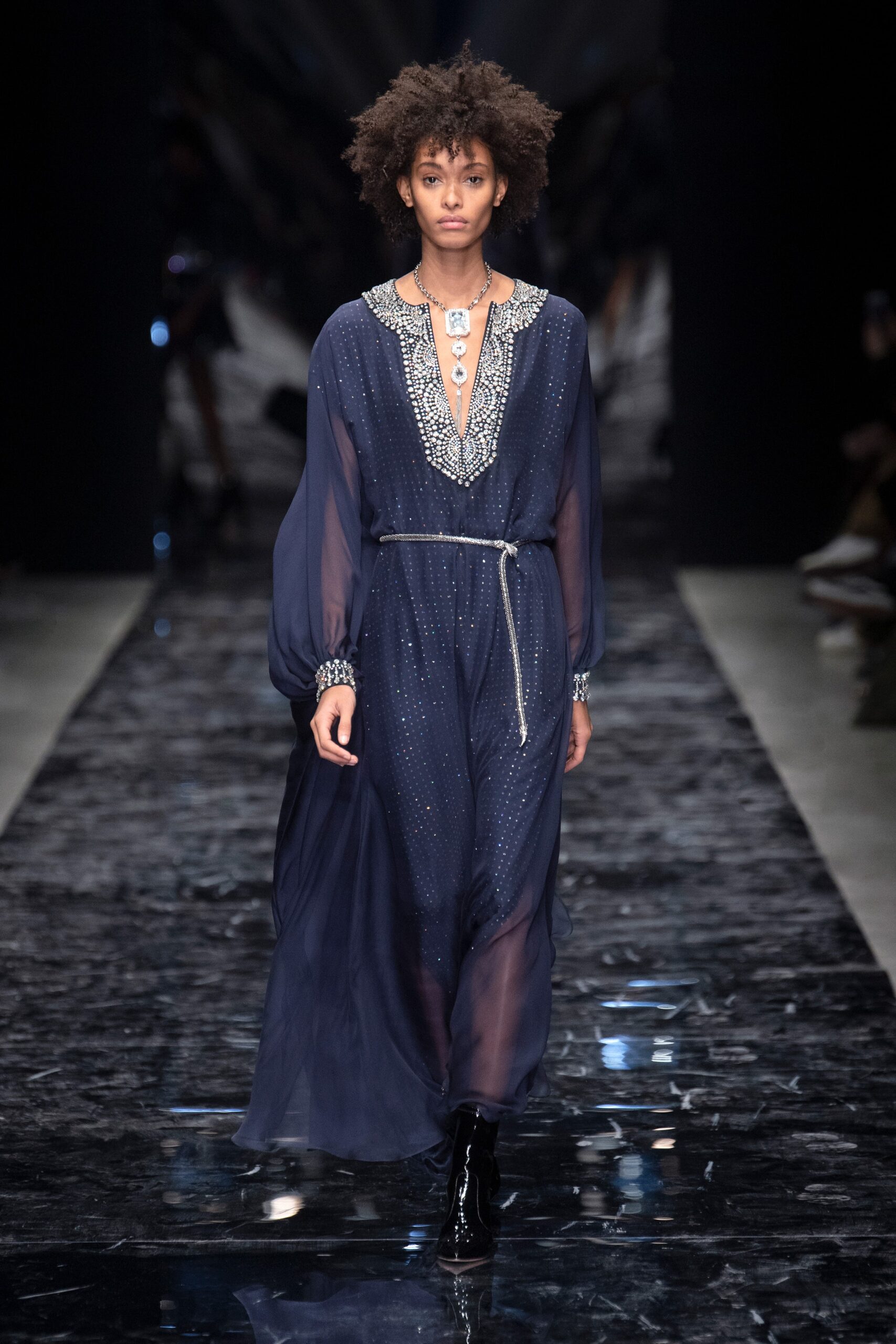 blue silk relaxed maxi dress