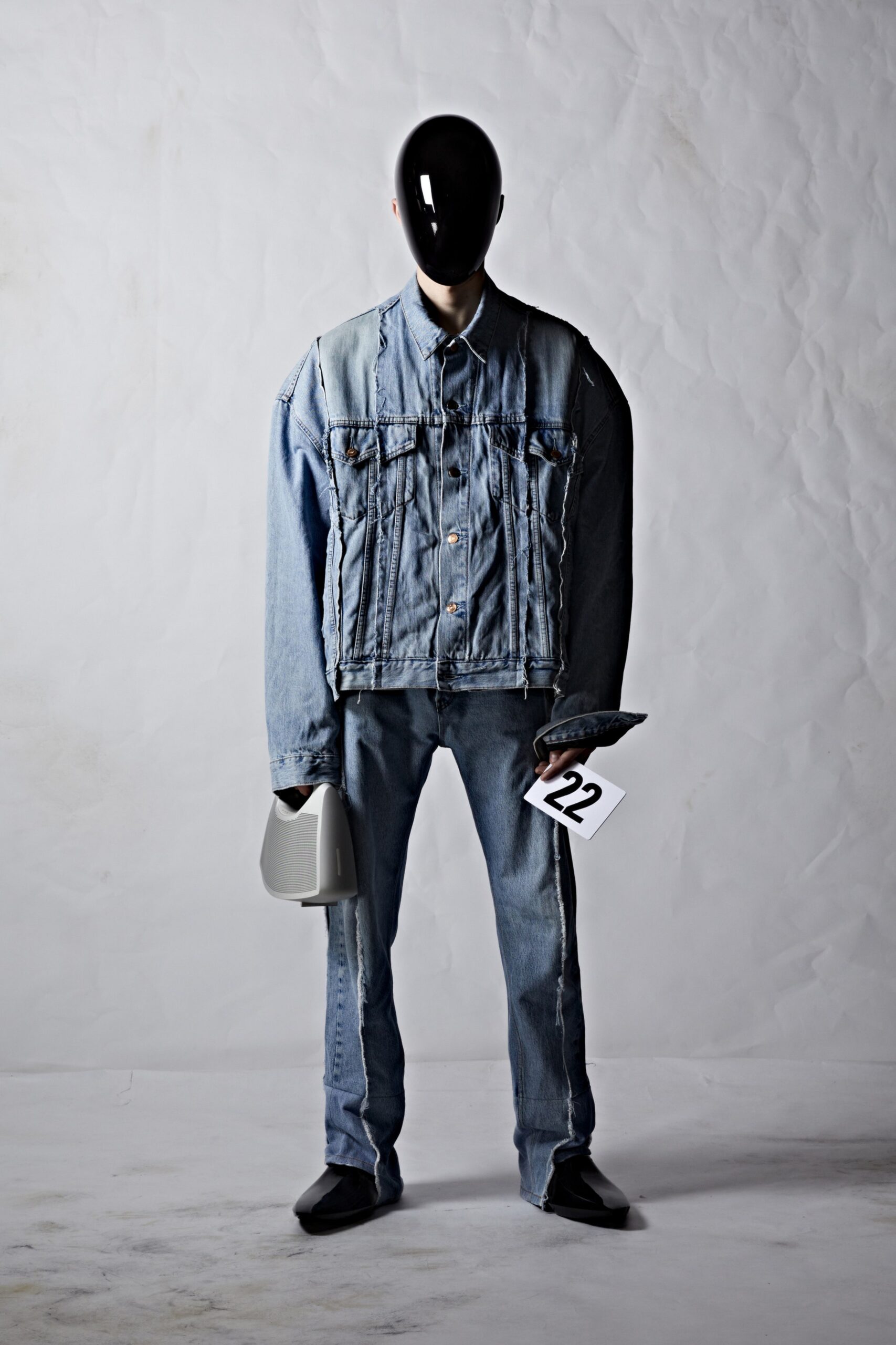 oversized denim jacket and slim pants