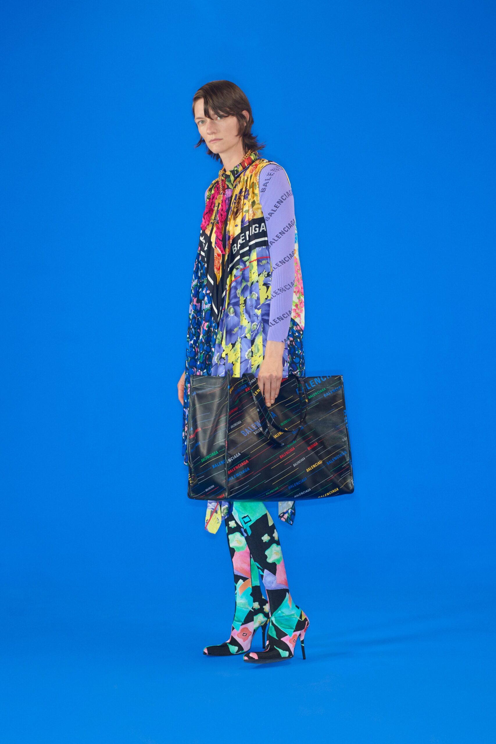 multi-colored layered dress with leggings