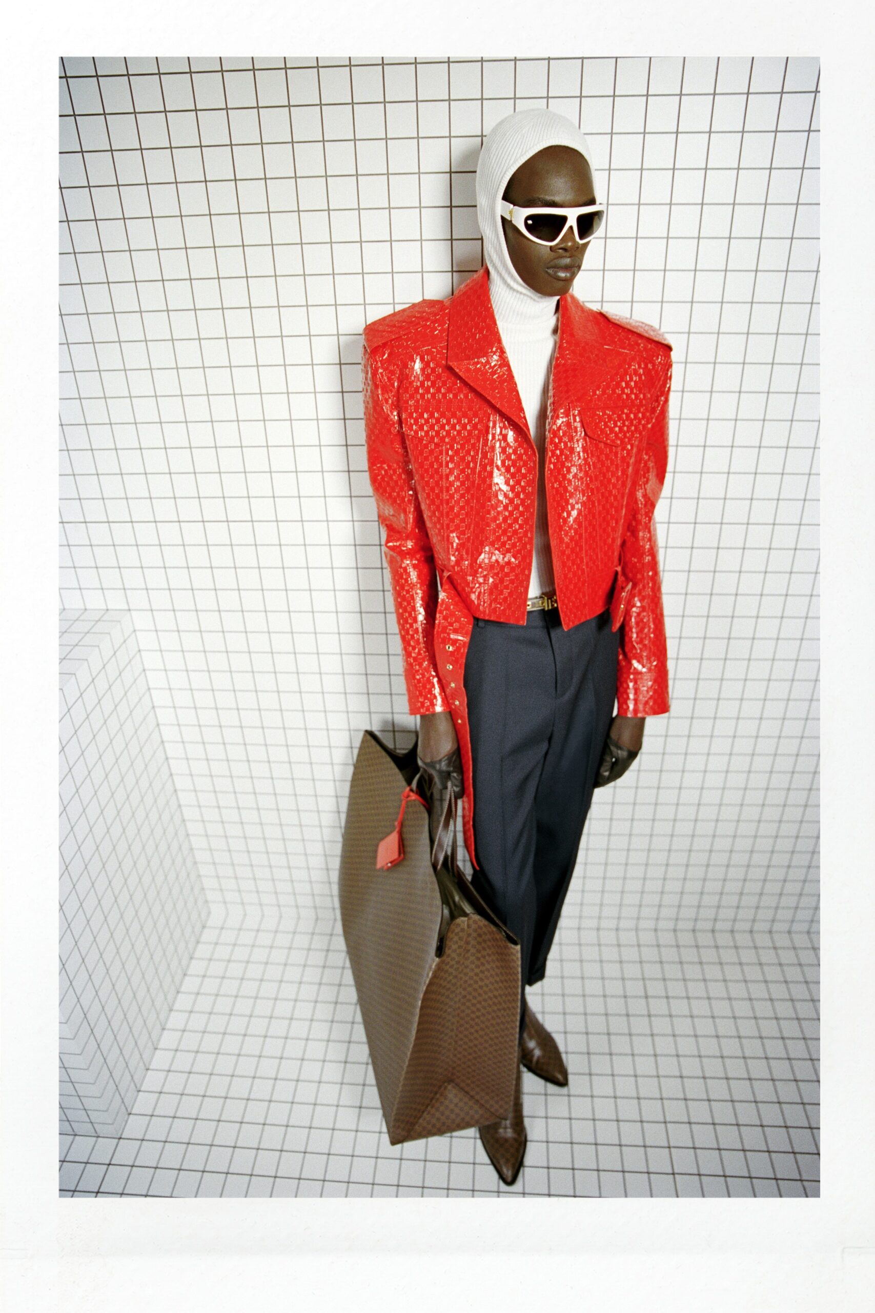 red vinyl structured jacket