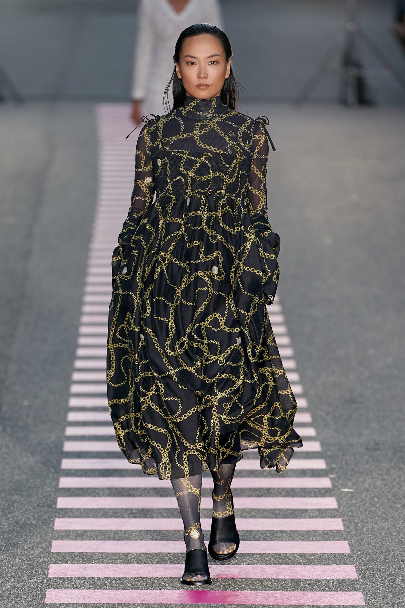 black silk printed midi dress