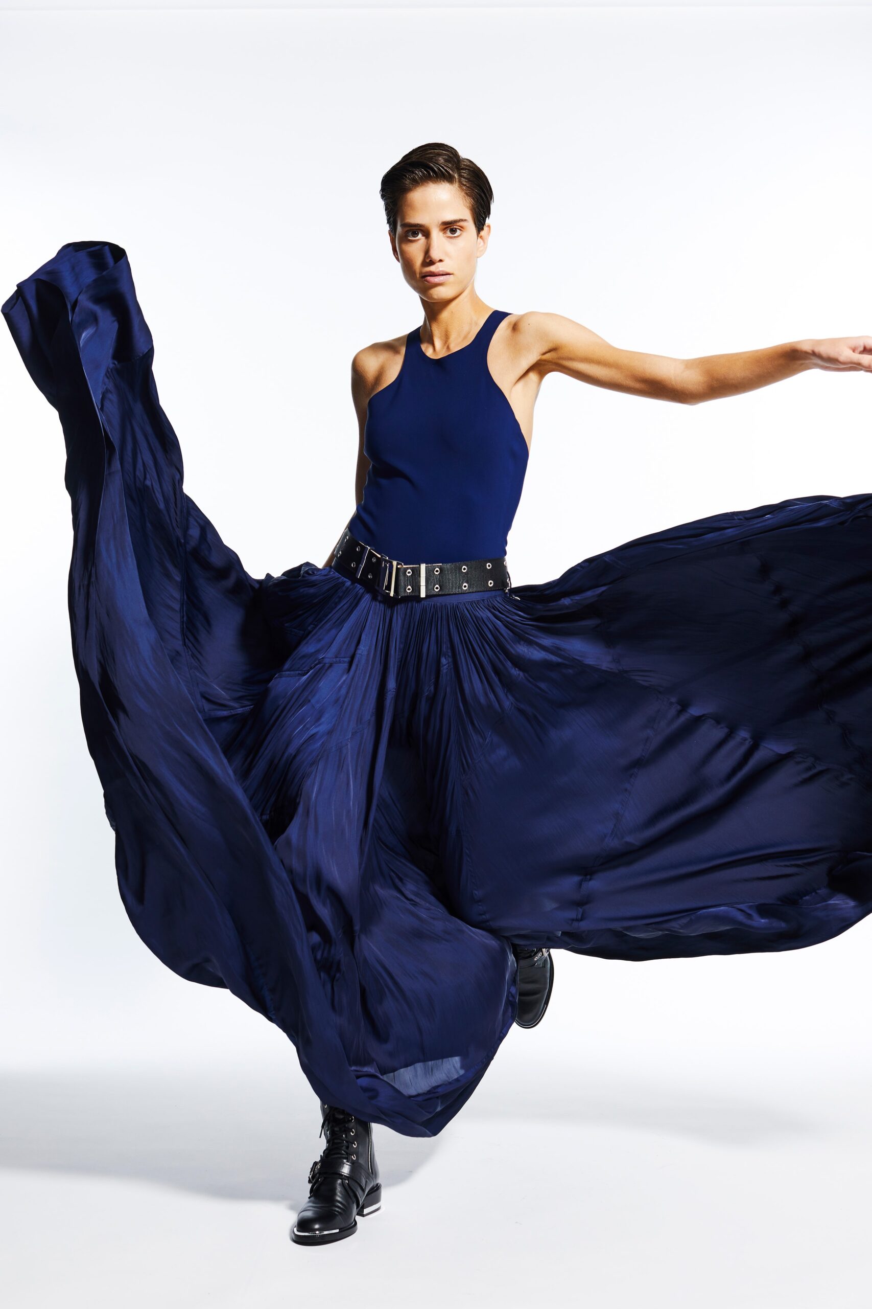 blue silk pleated maxi dress