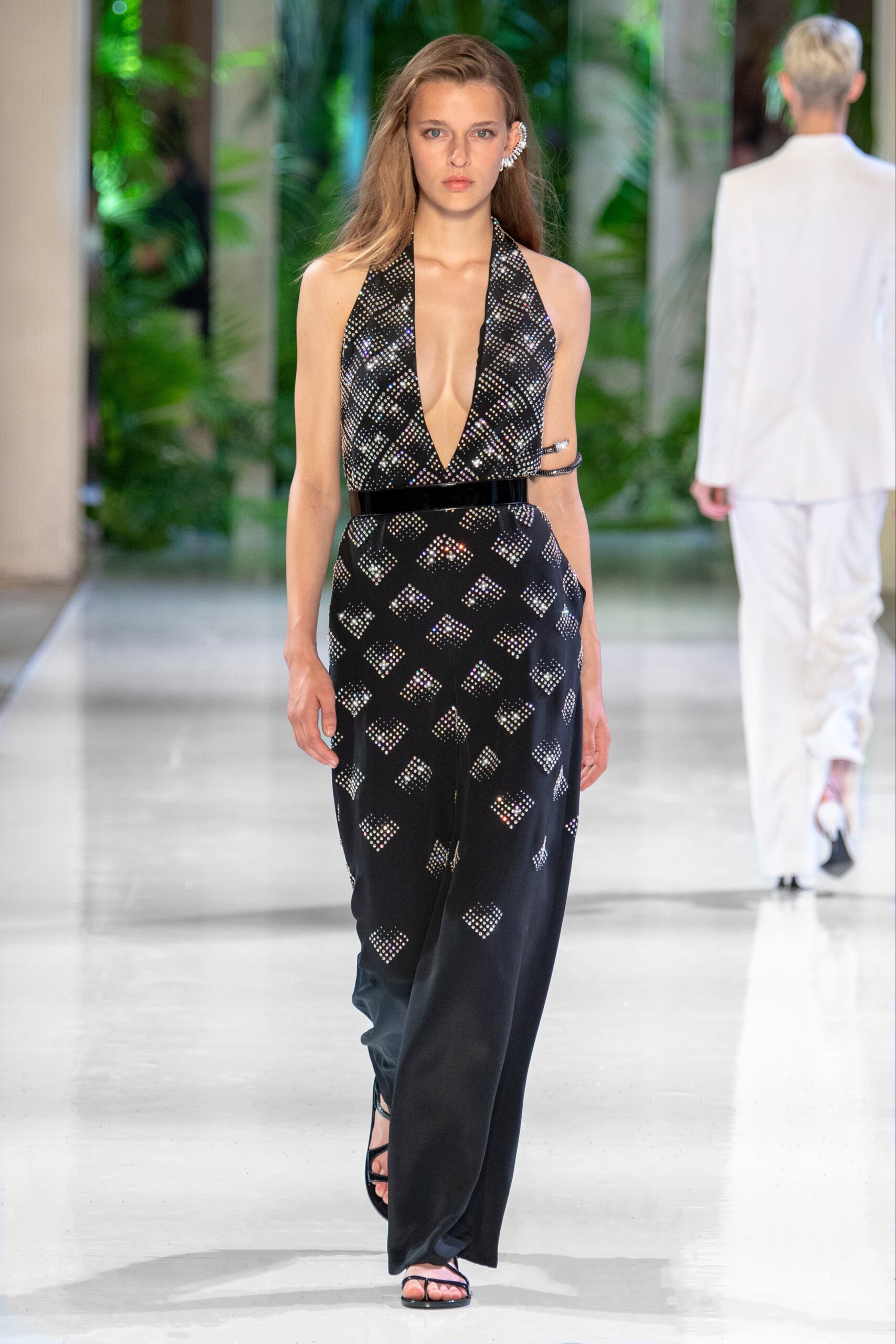 black silk sleeveless dress