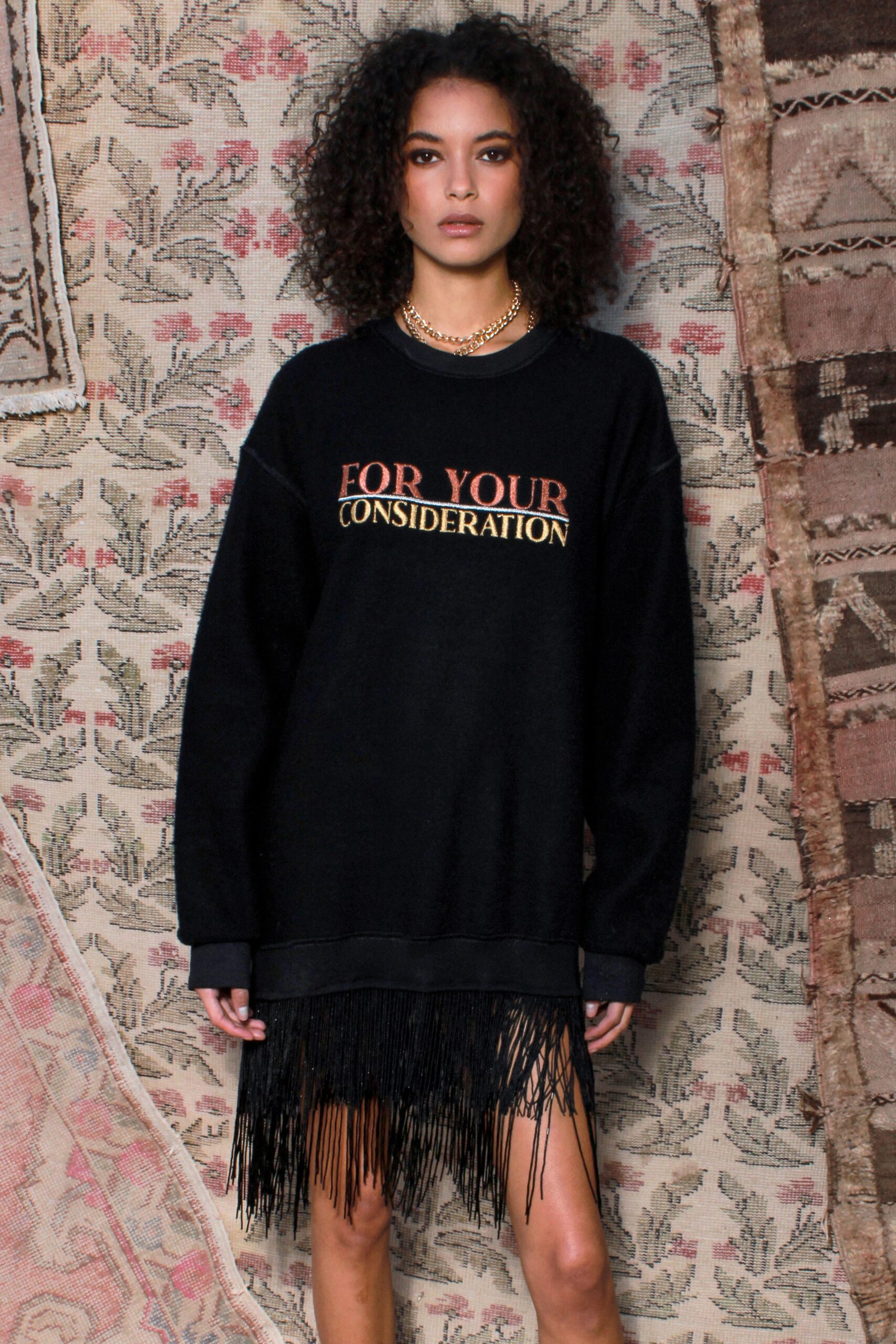 black oversized fringed sweater