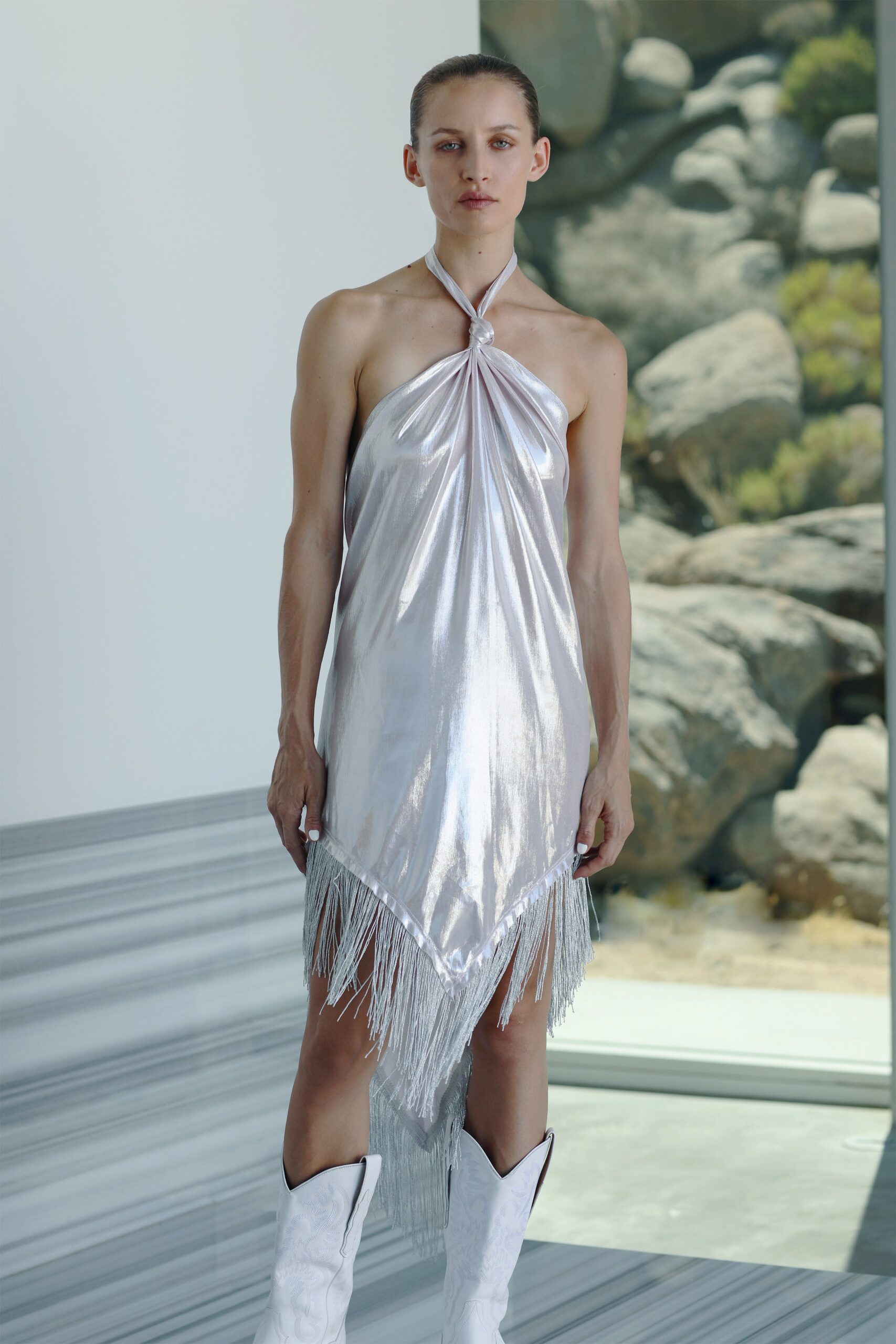 silver metallic fringed dress