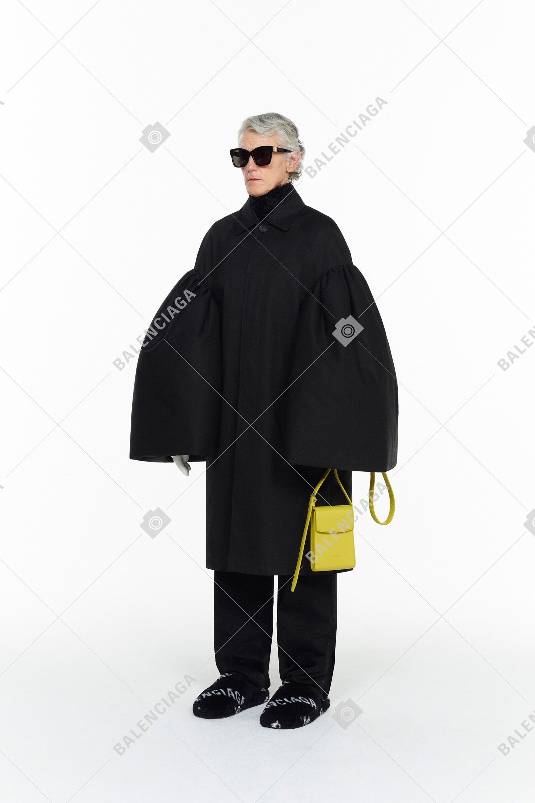 black cotton long-sleeve collared oversized draped coat