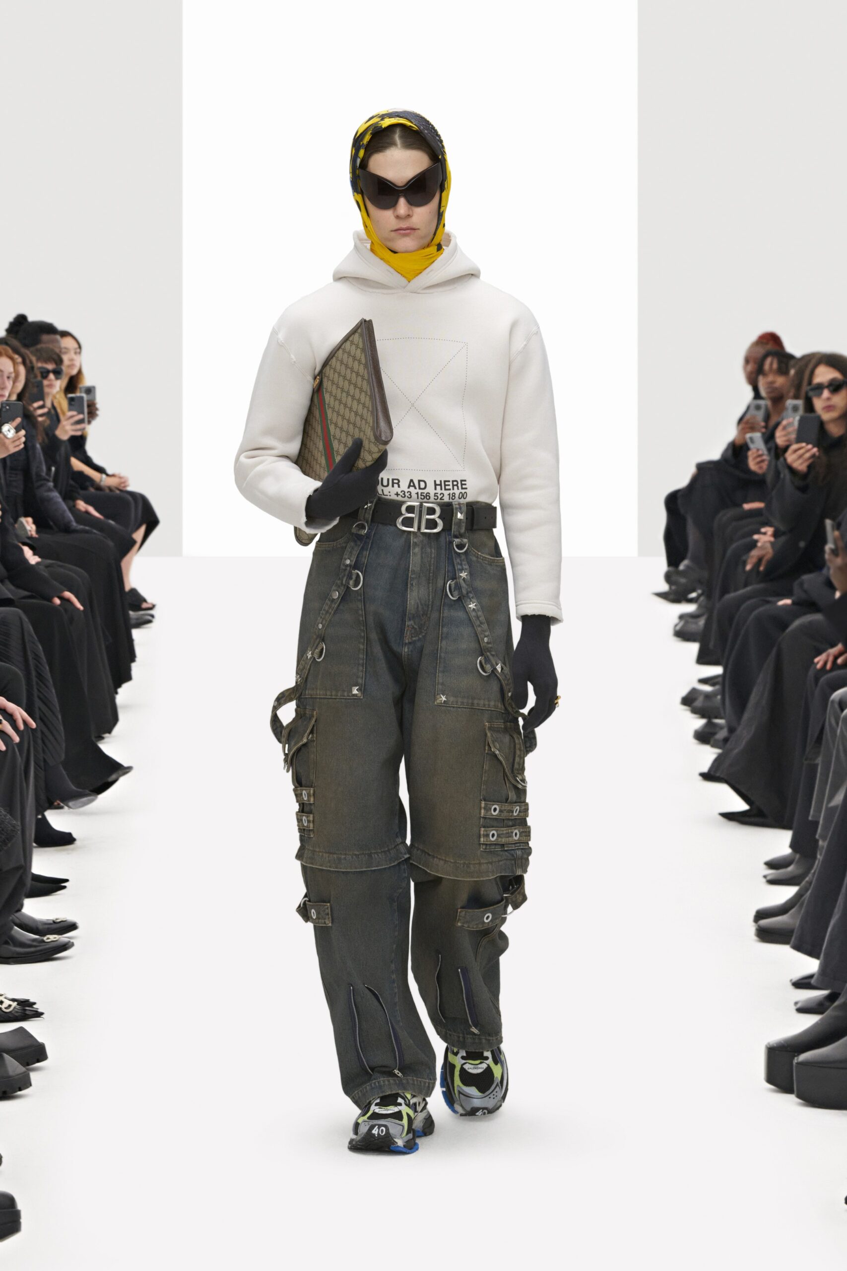 gray denim relaxed cargo pants