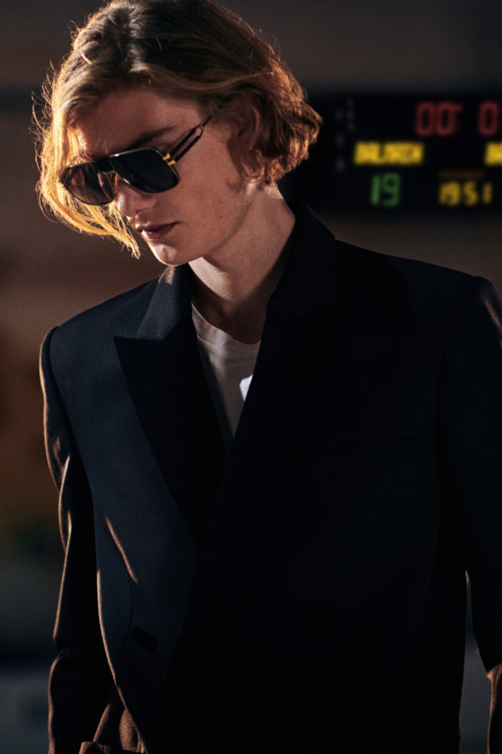 black tailored blazer with white t-shirt