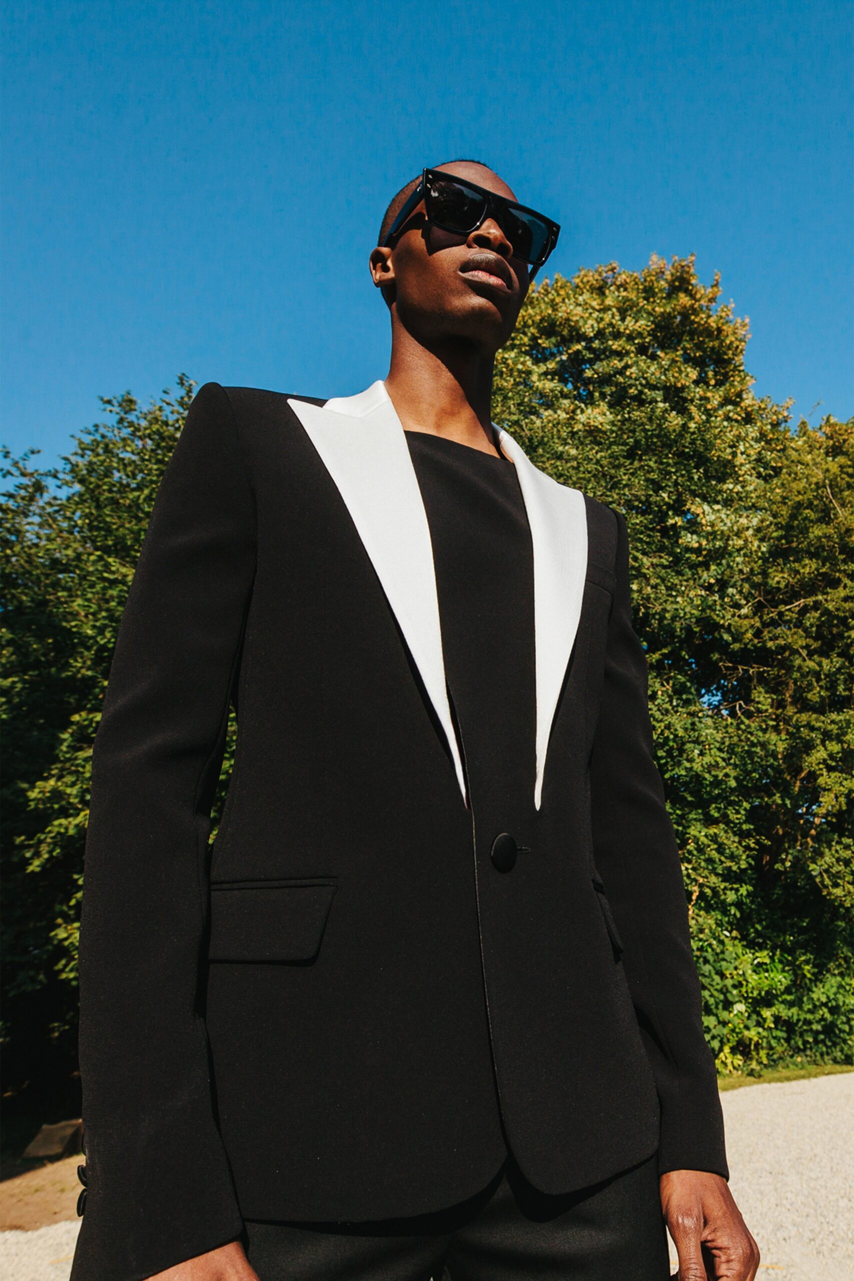 black and white tailored blazer