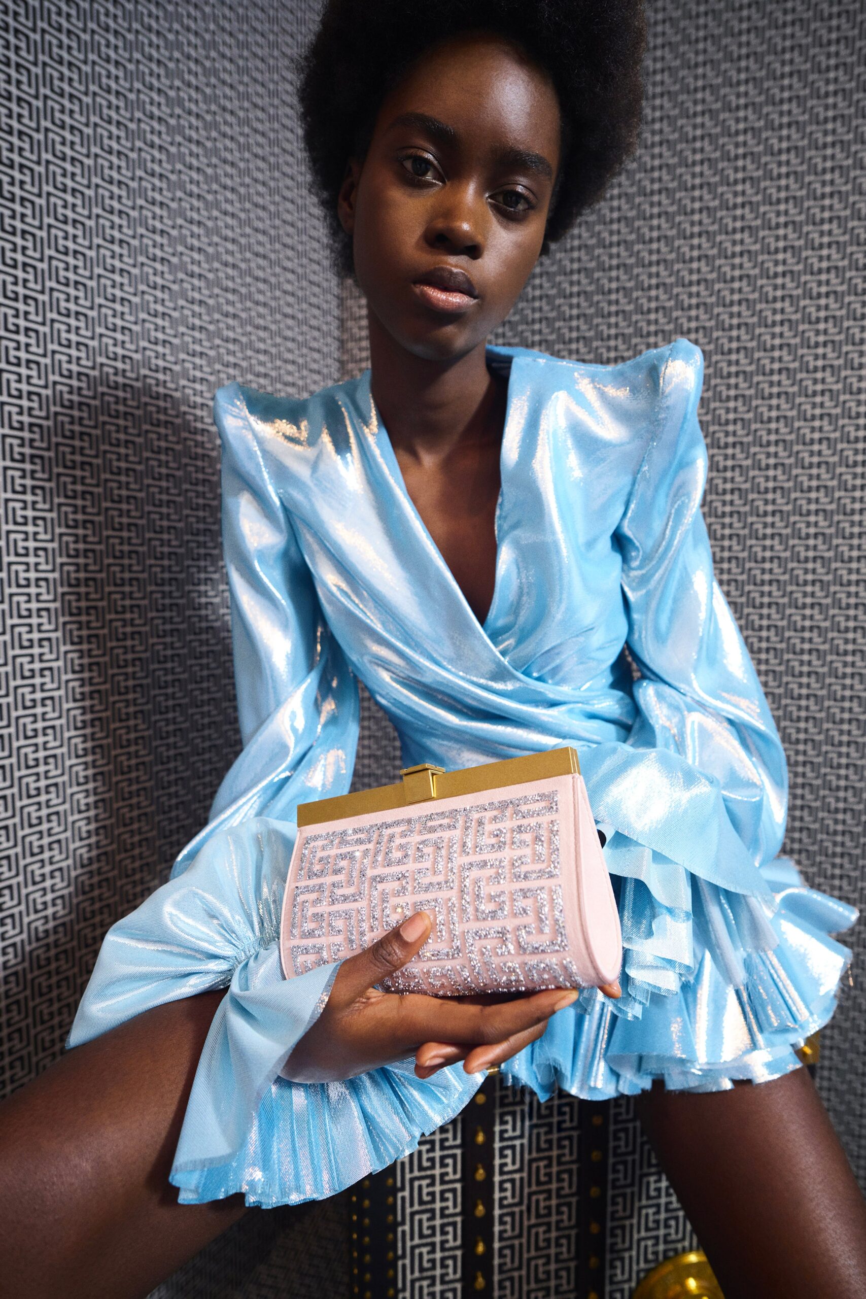 blue ruffled mini dress