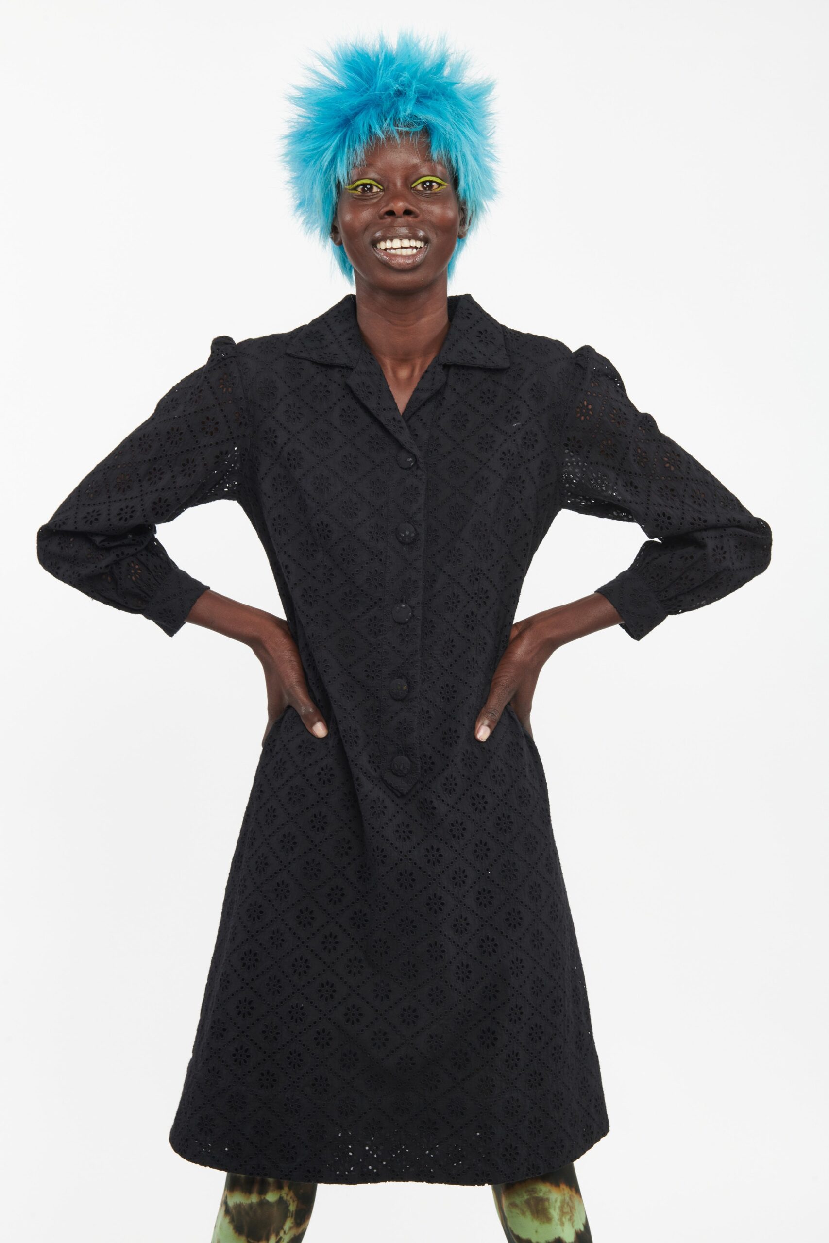 black cotton long-sleeve dress