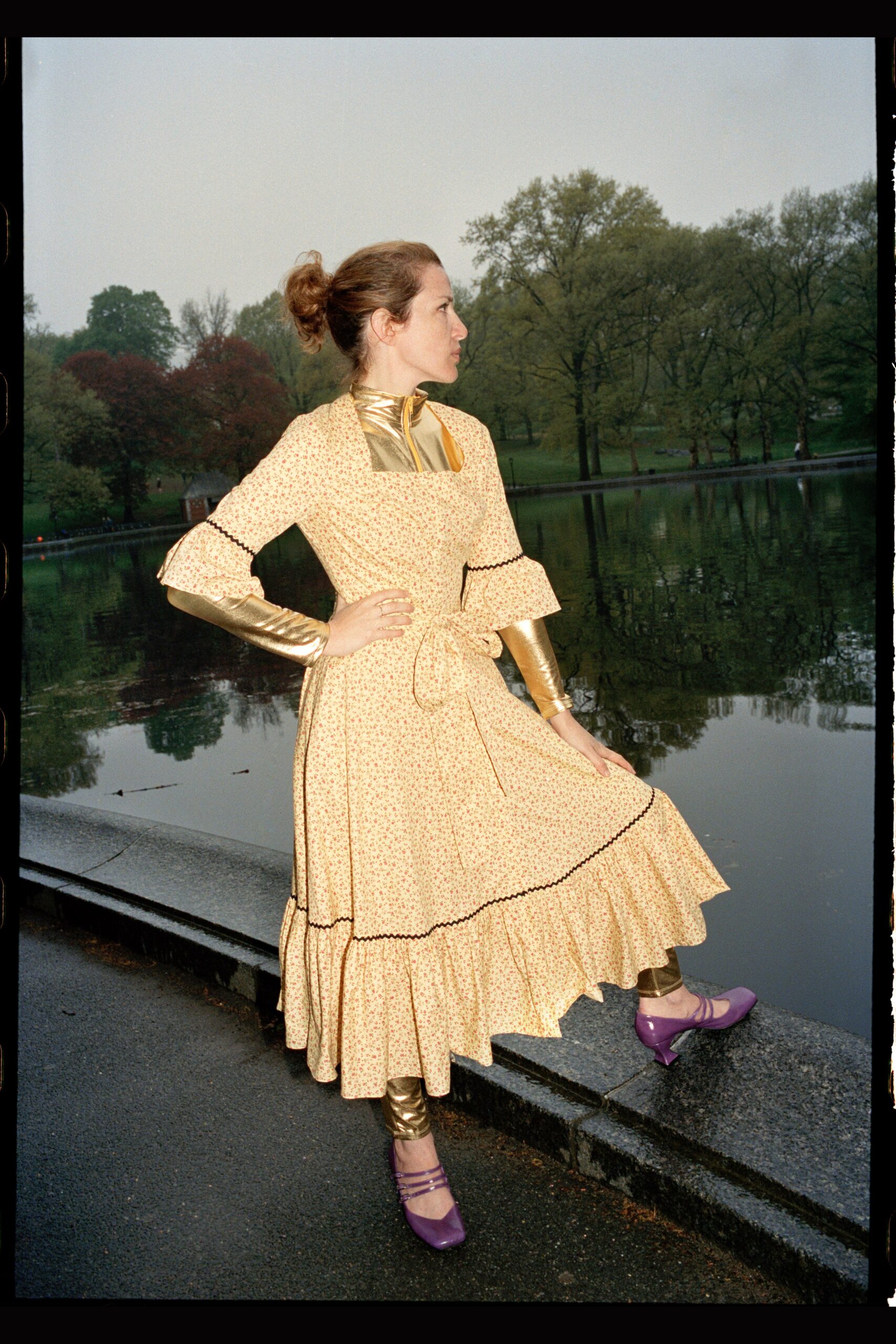 yellow tiered midi dress