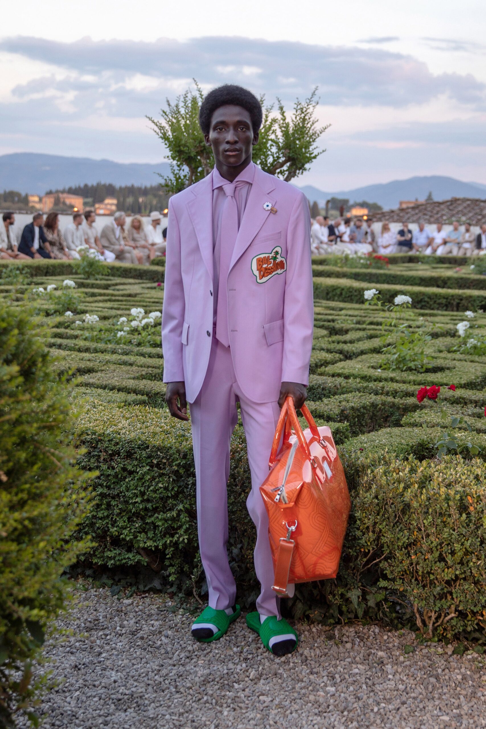 pink long-sleeve collared tailored buttoned suit