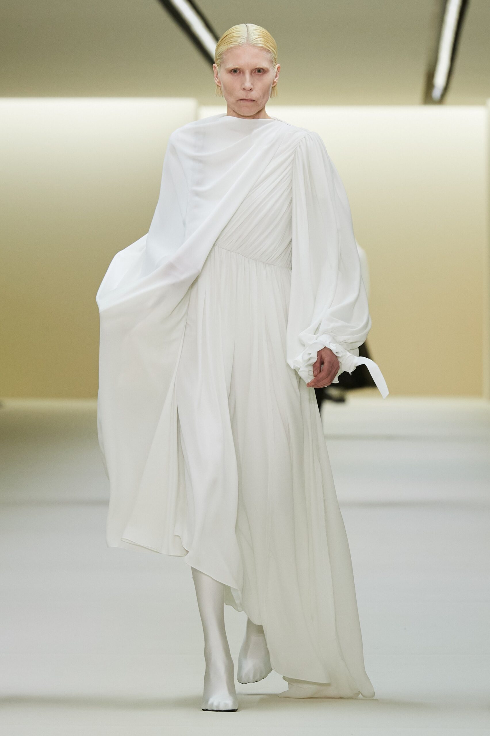 white silk relaxed gown