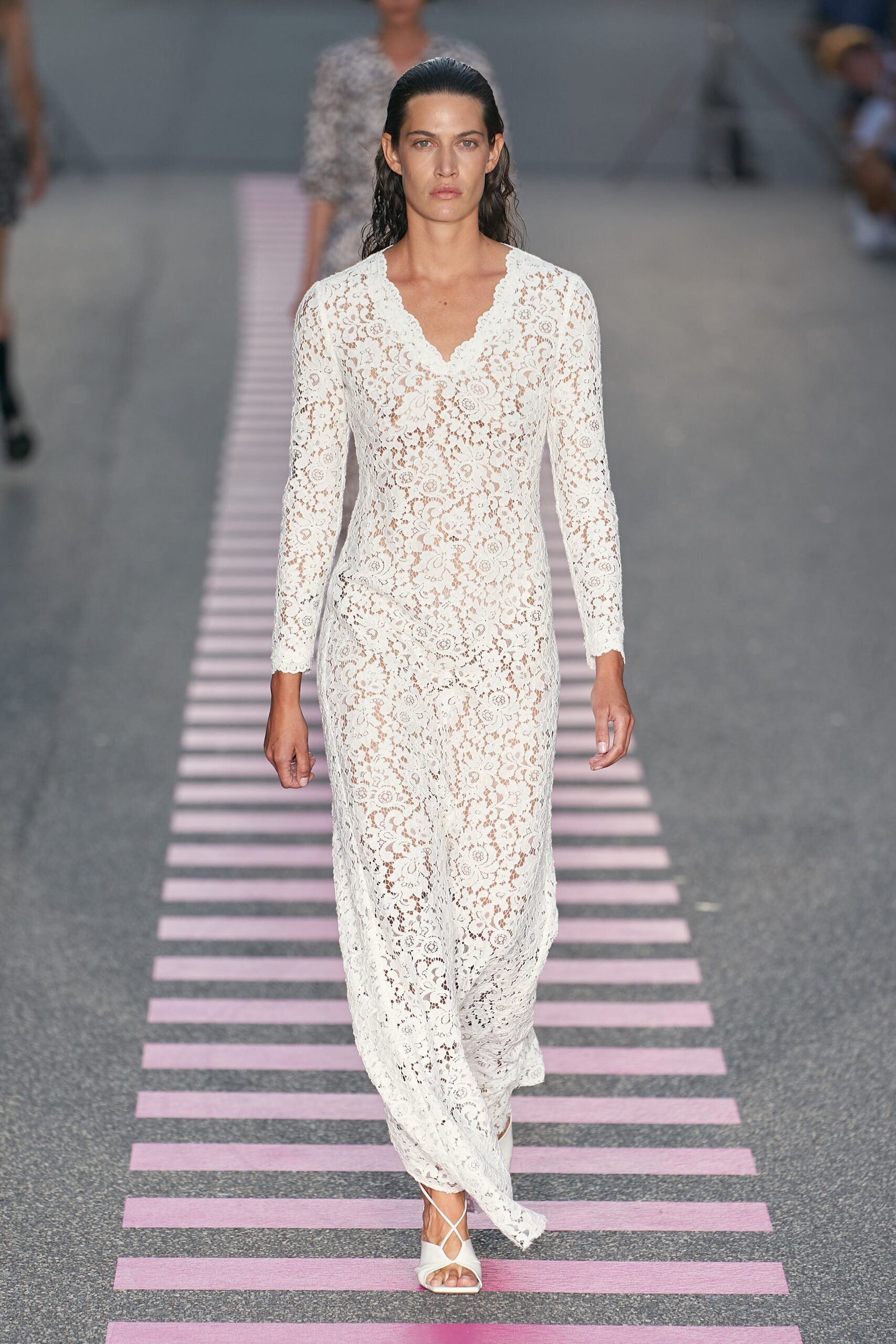 white lace long-sleeve dress