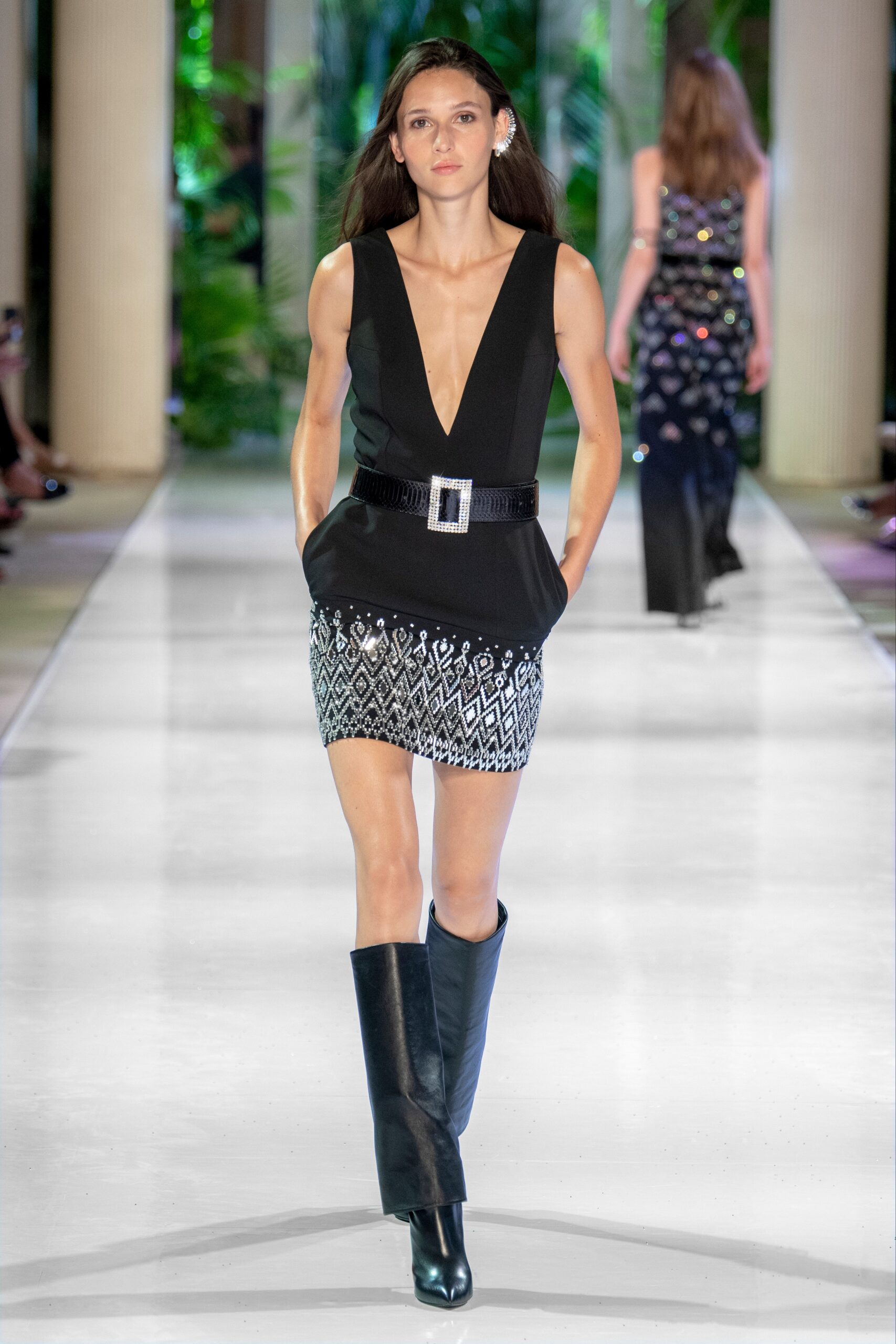 black leather fitted zippered boots