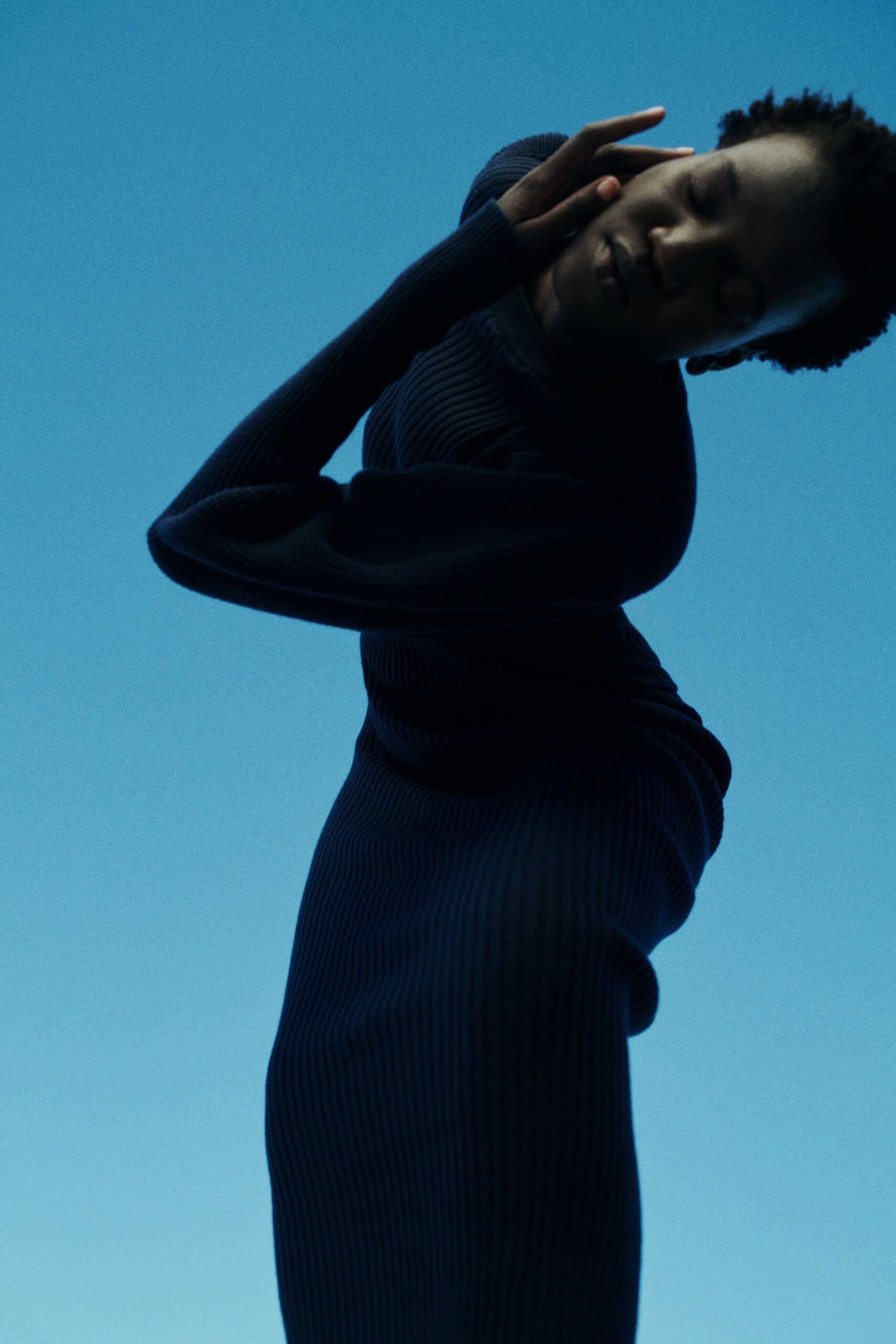 blue fitted ribbed dress