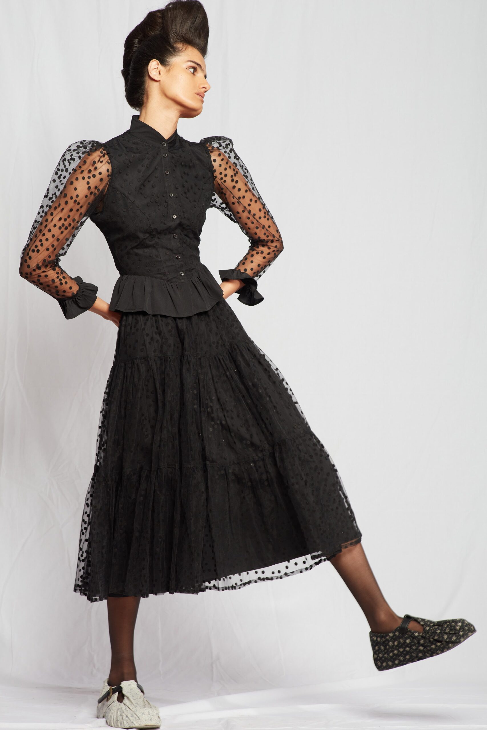 black fitted midi dress