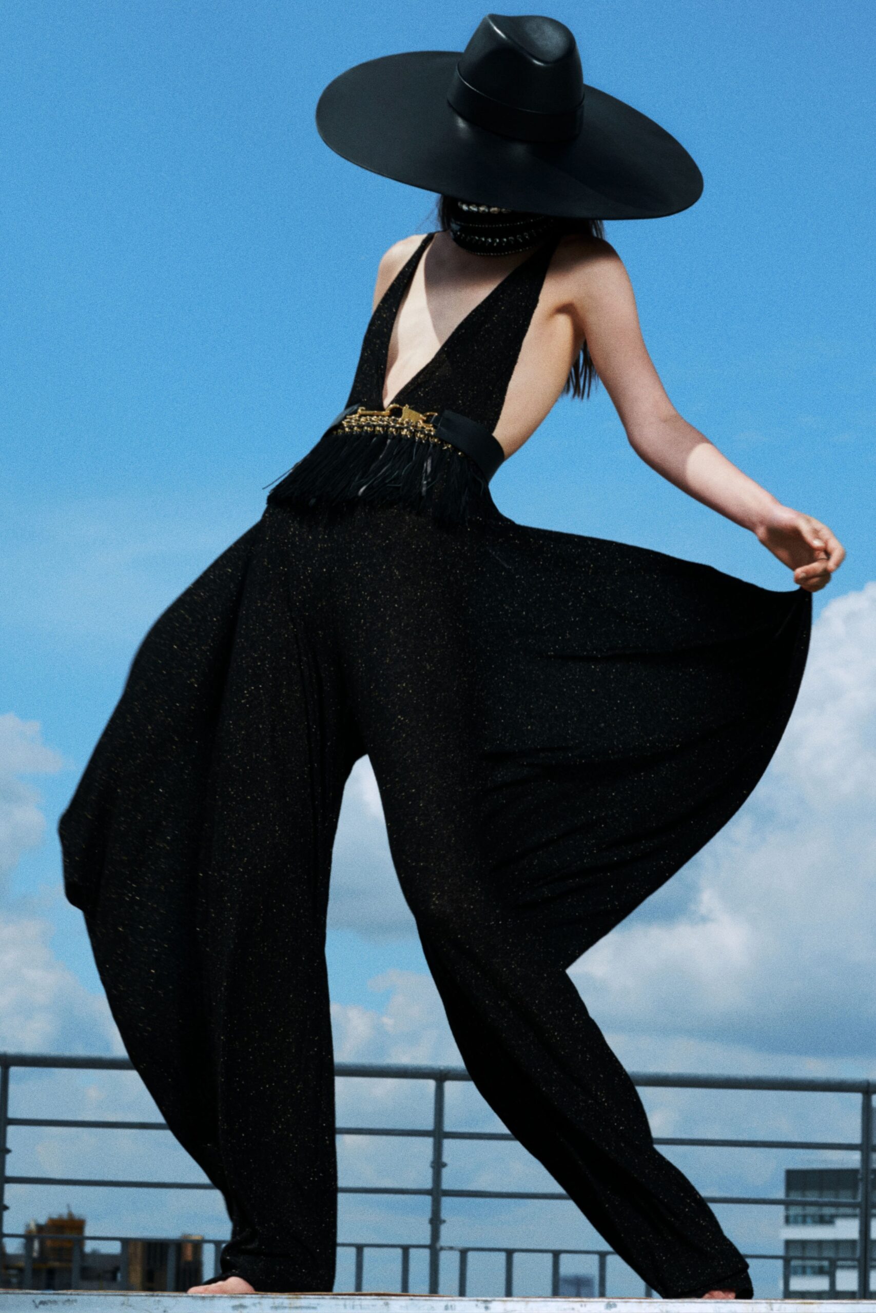 black silk sleeveless jumpsuit