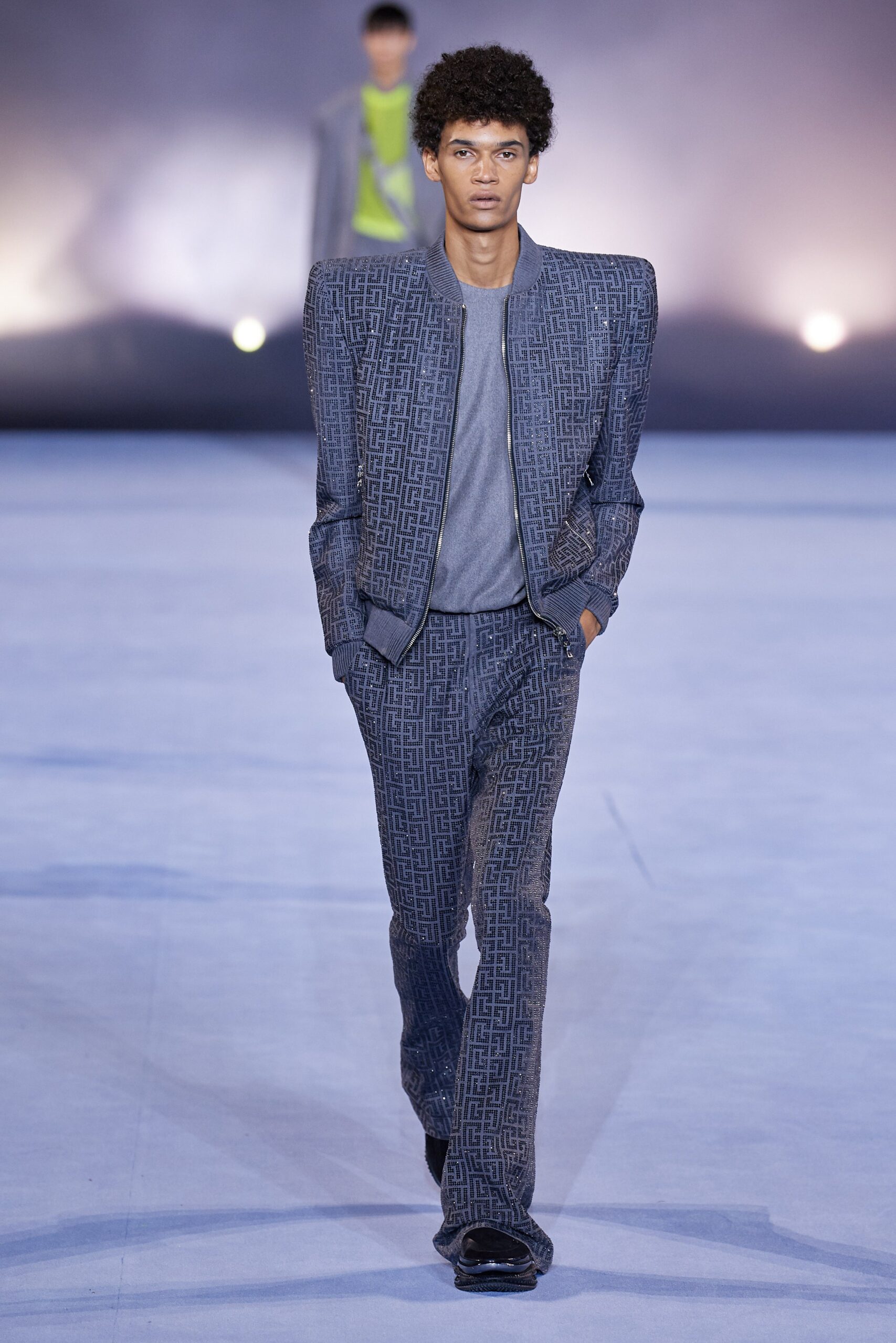 tailored gray printed suit