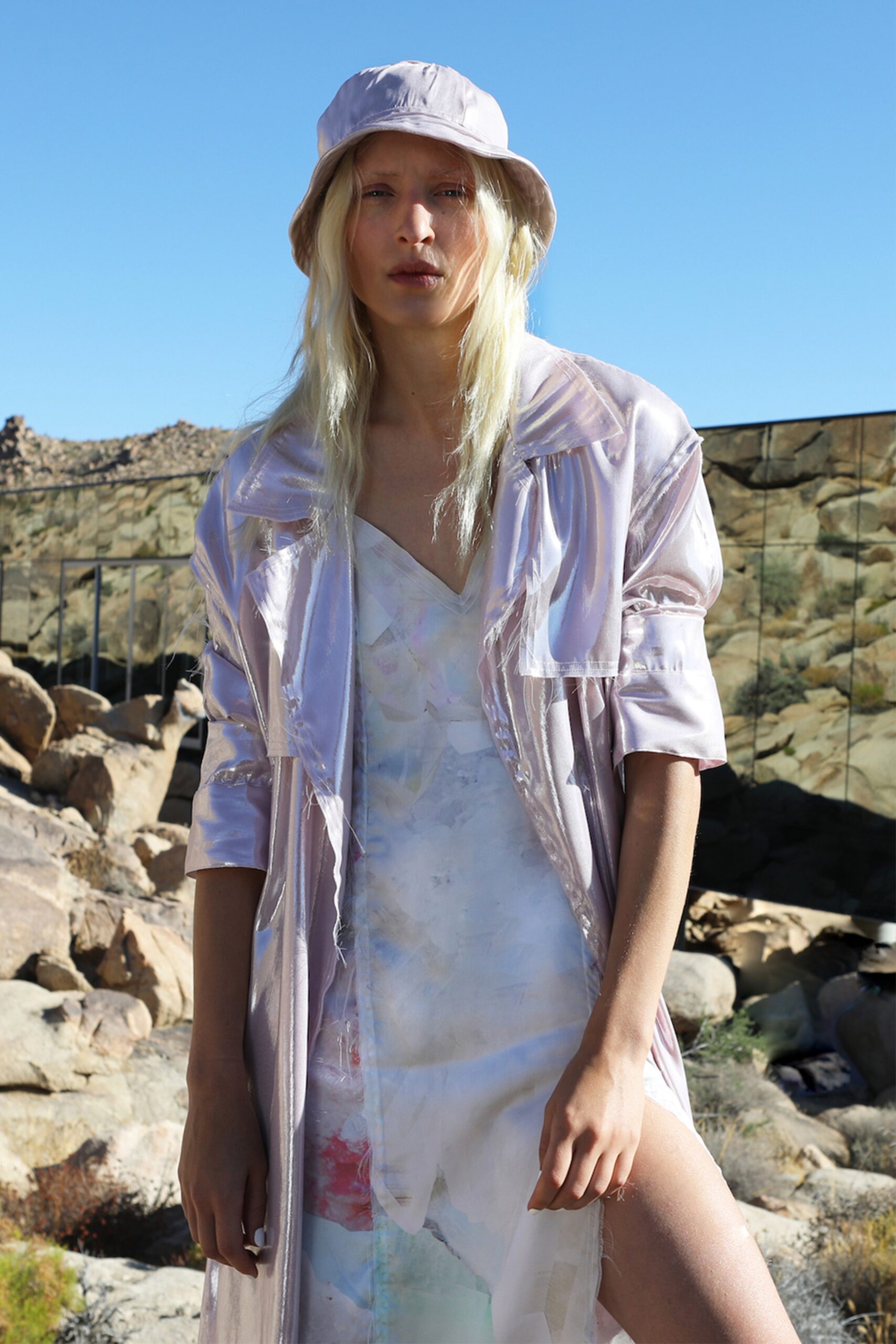 pink silk layered dress with coat