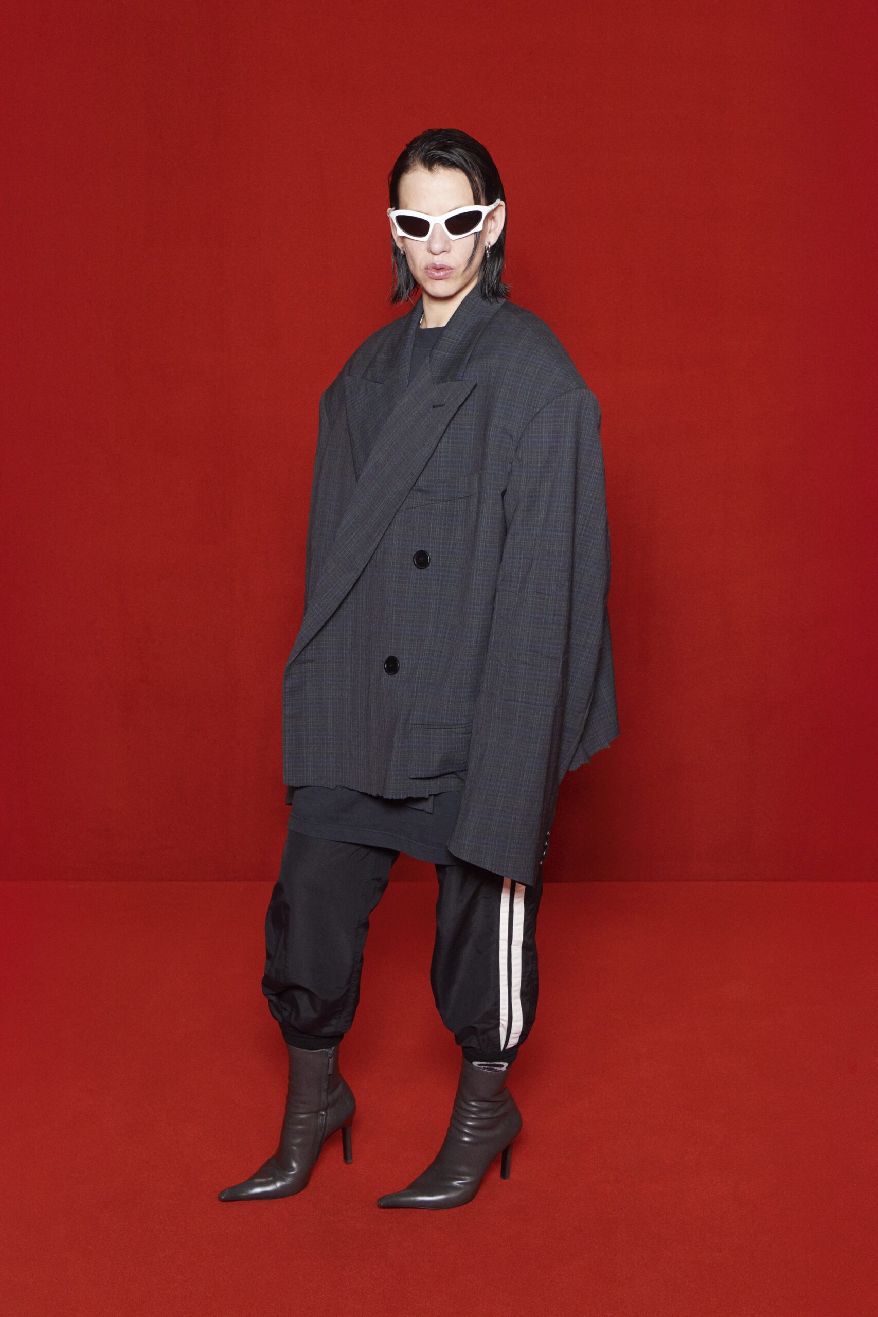 oversized gray blazer with relaxed pants