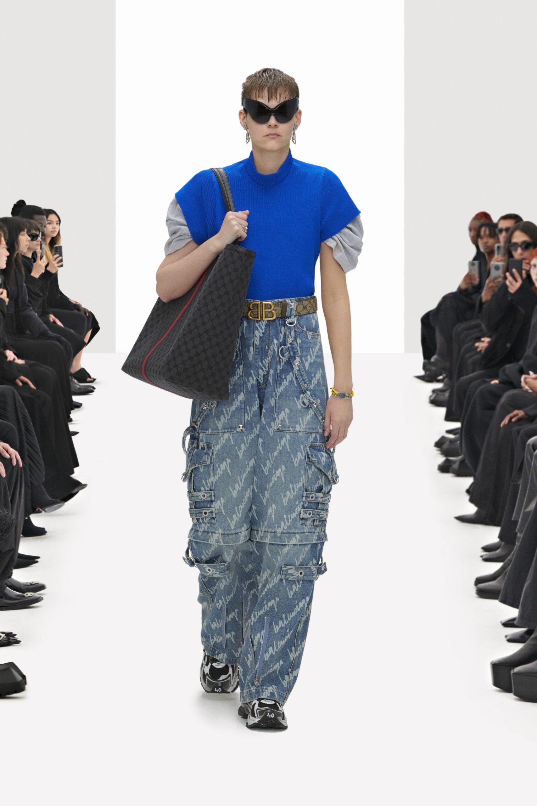blue denim relaxed cargo pants