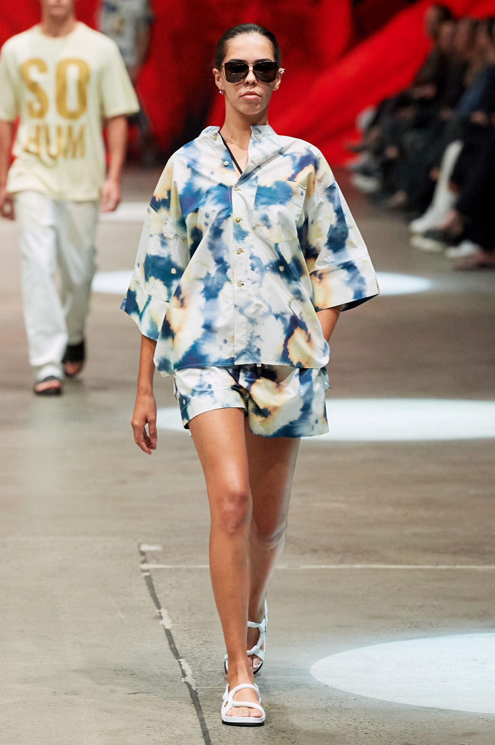 relaxed blue printed shirt and shorts