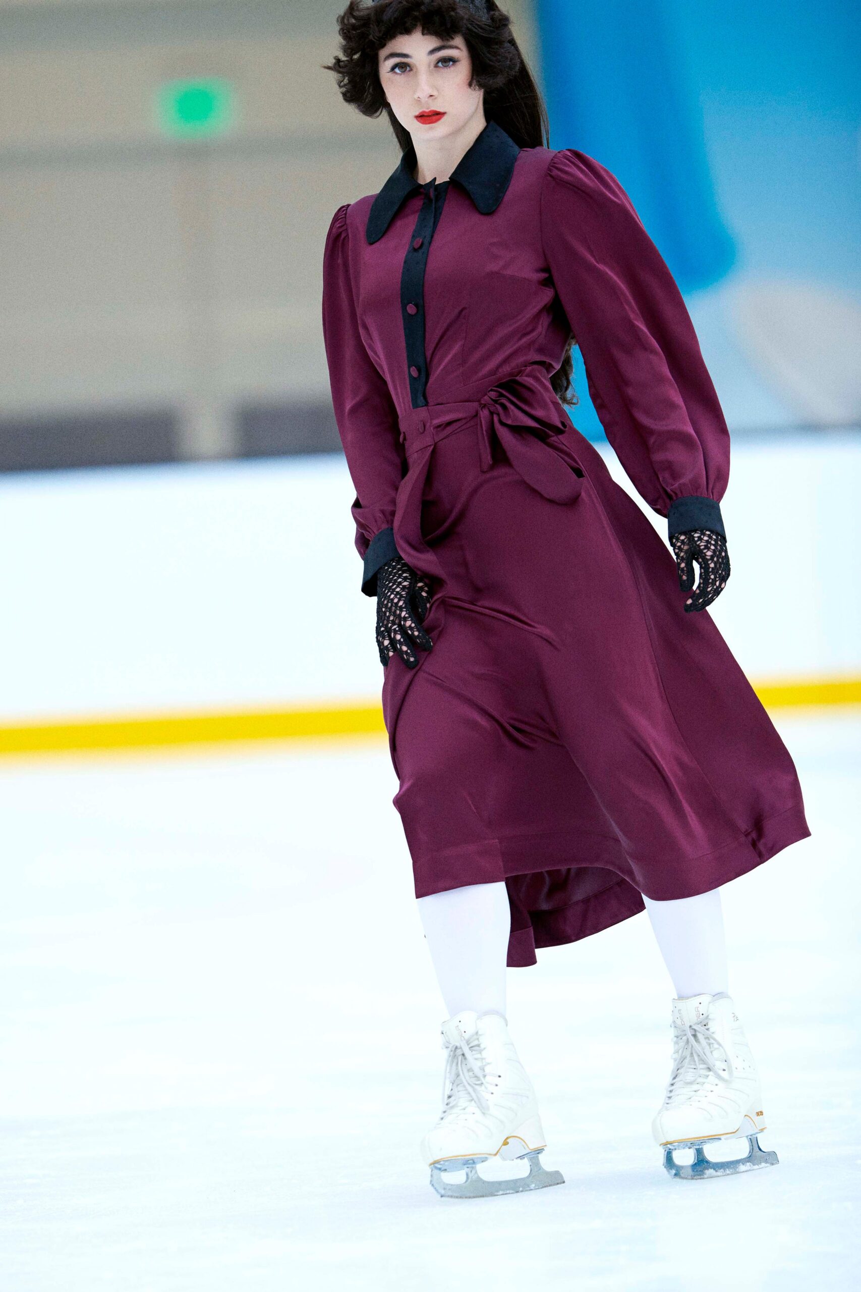 maroon silk belted midi dress