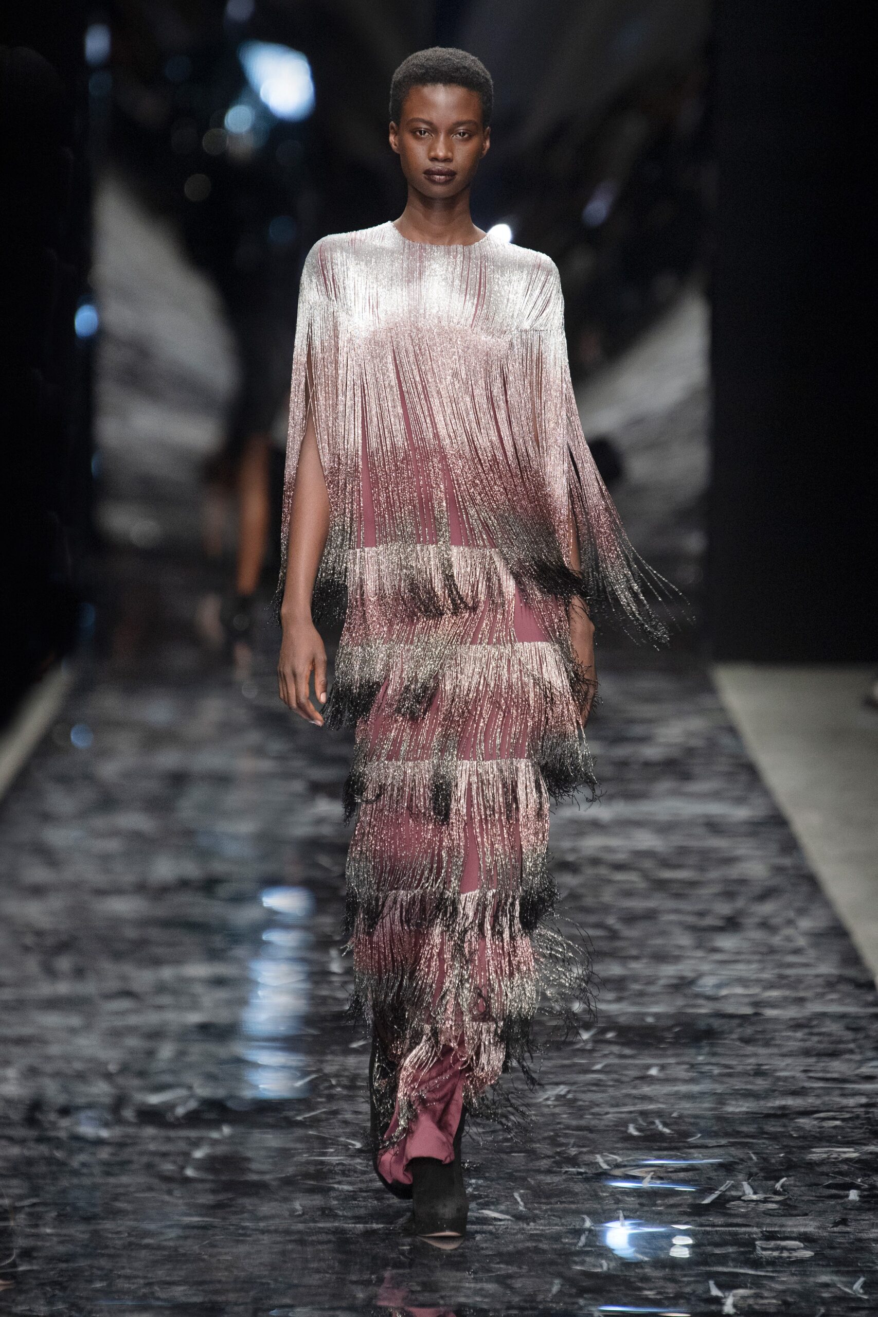 pink fringed maxi dress