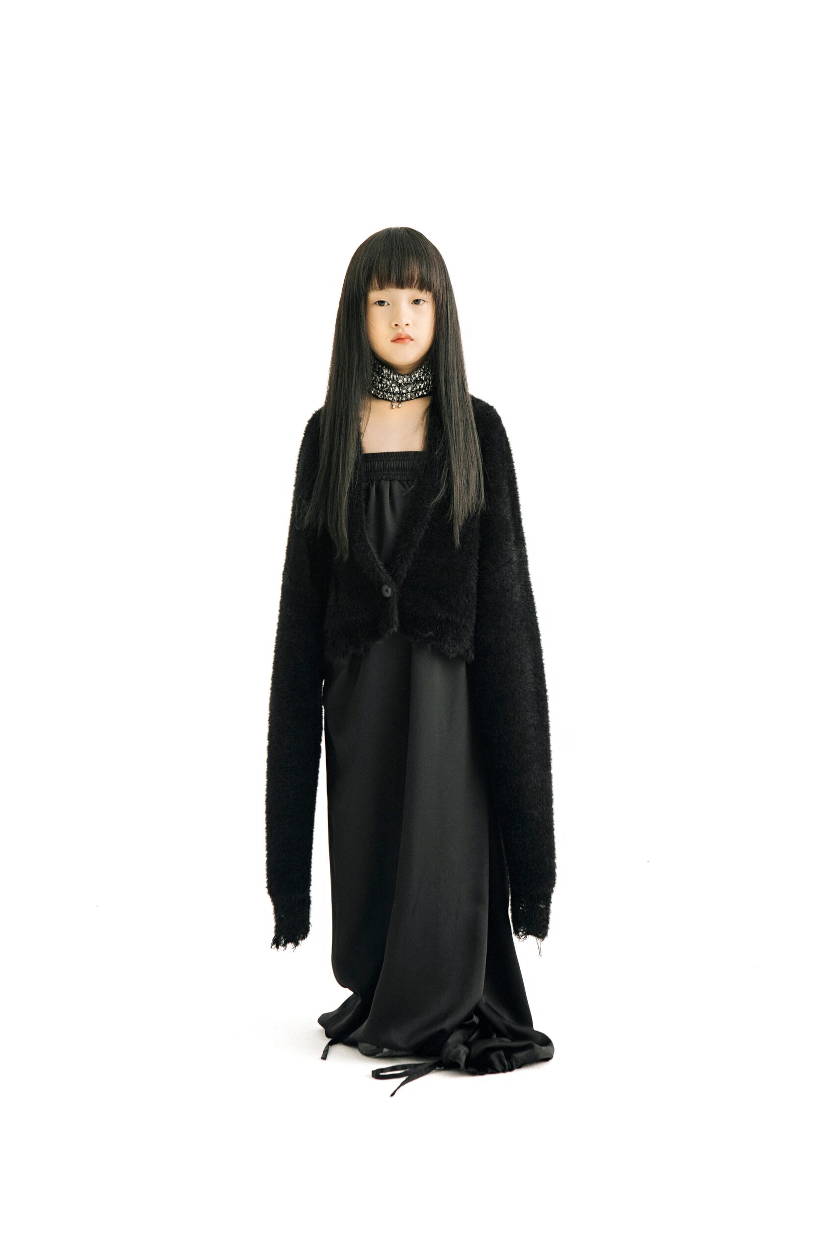 black maxi dress with oversized cardigan