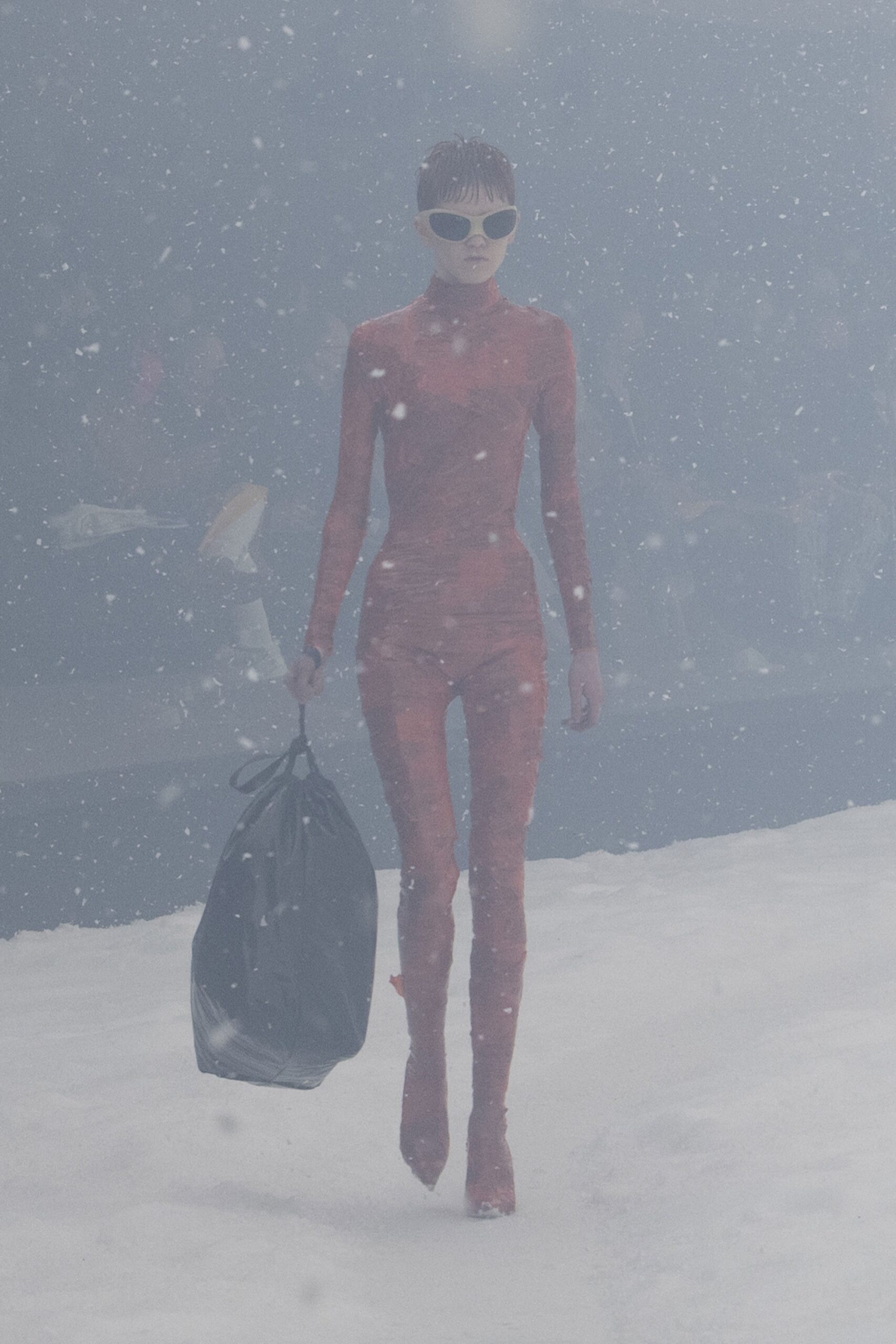 red vinyl fitted catsuit