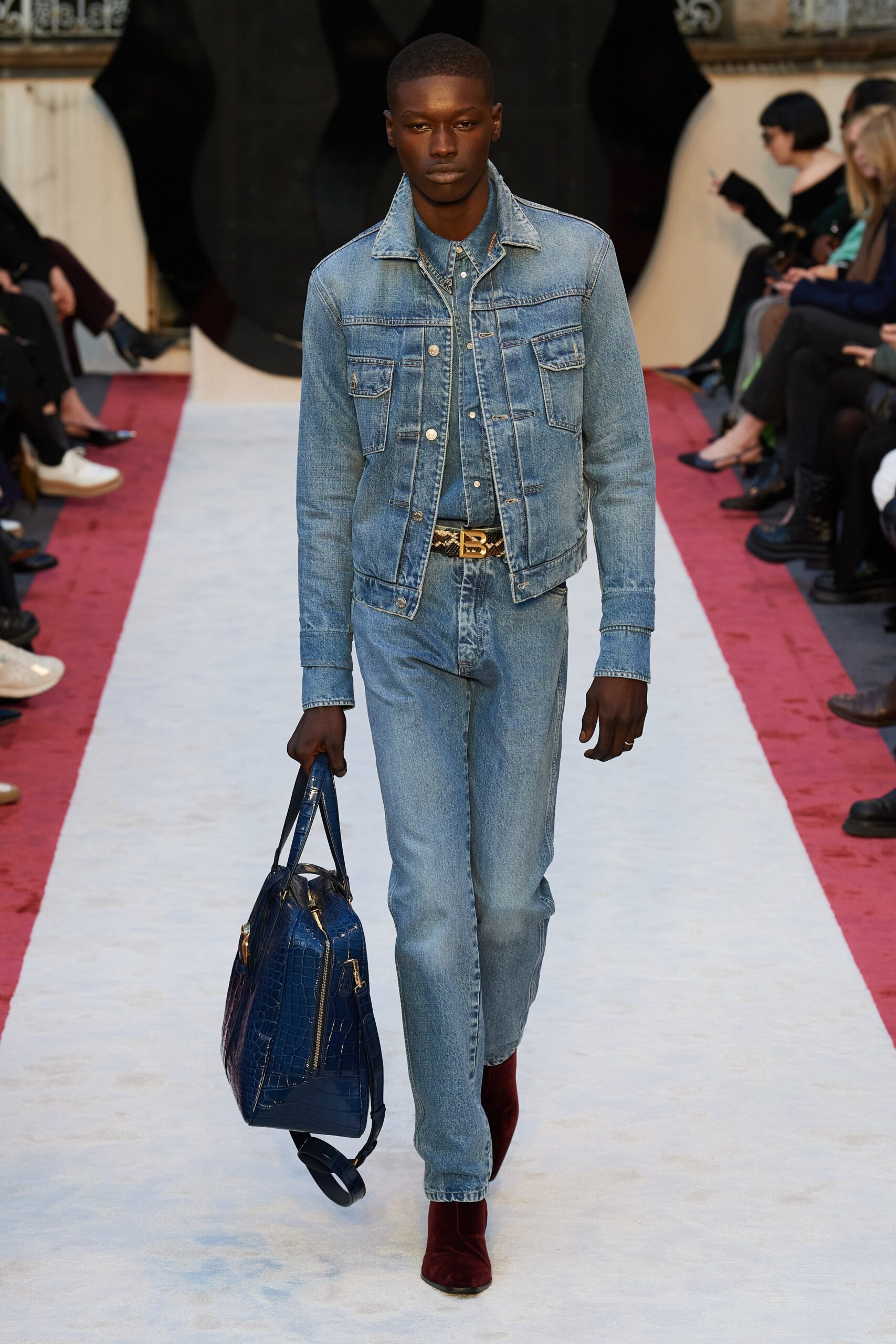 blue denim jacket and pants