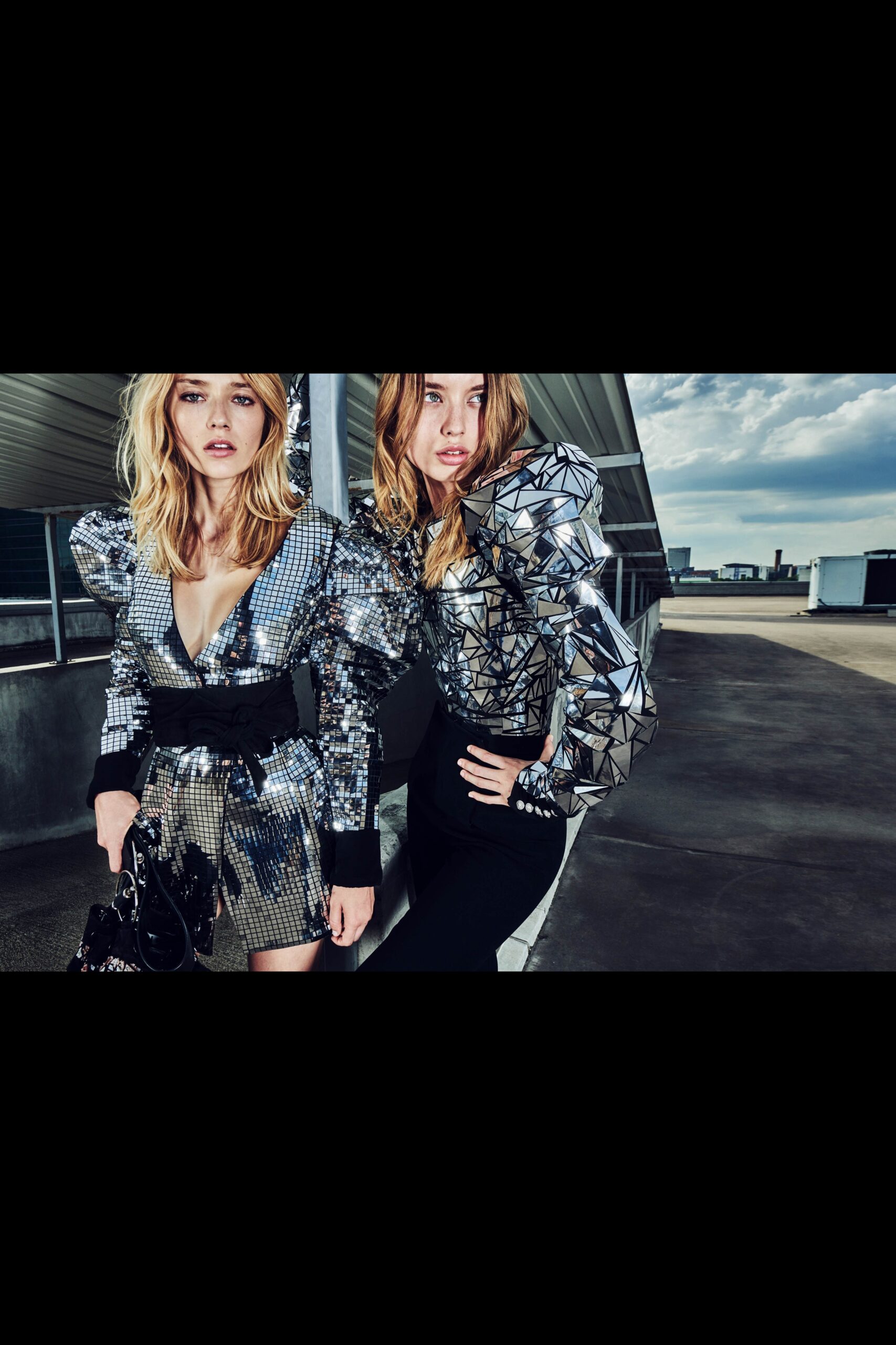 shiny black silver embellished dress and top