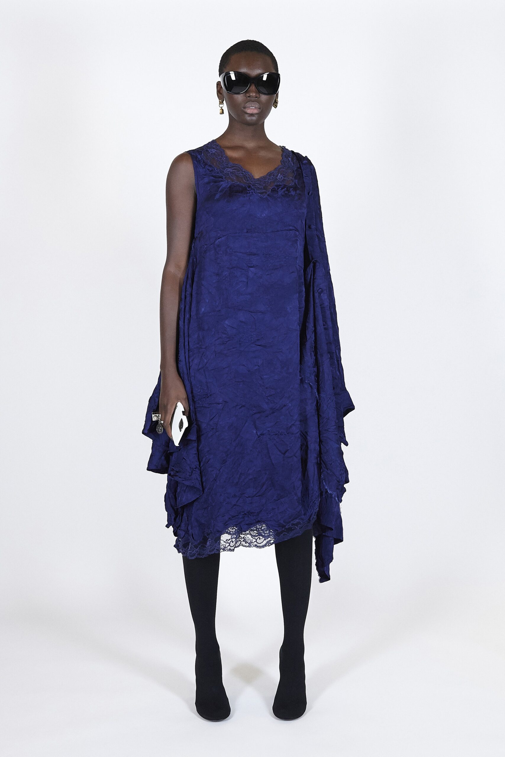 blue silk sleeveless dress