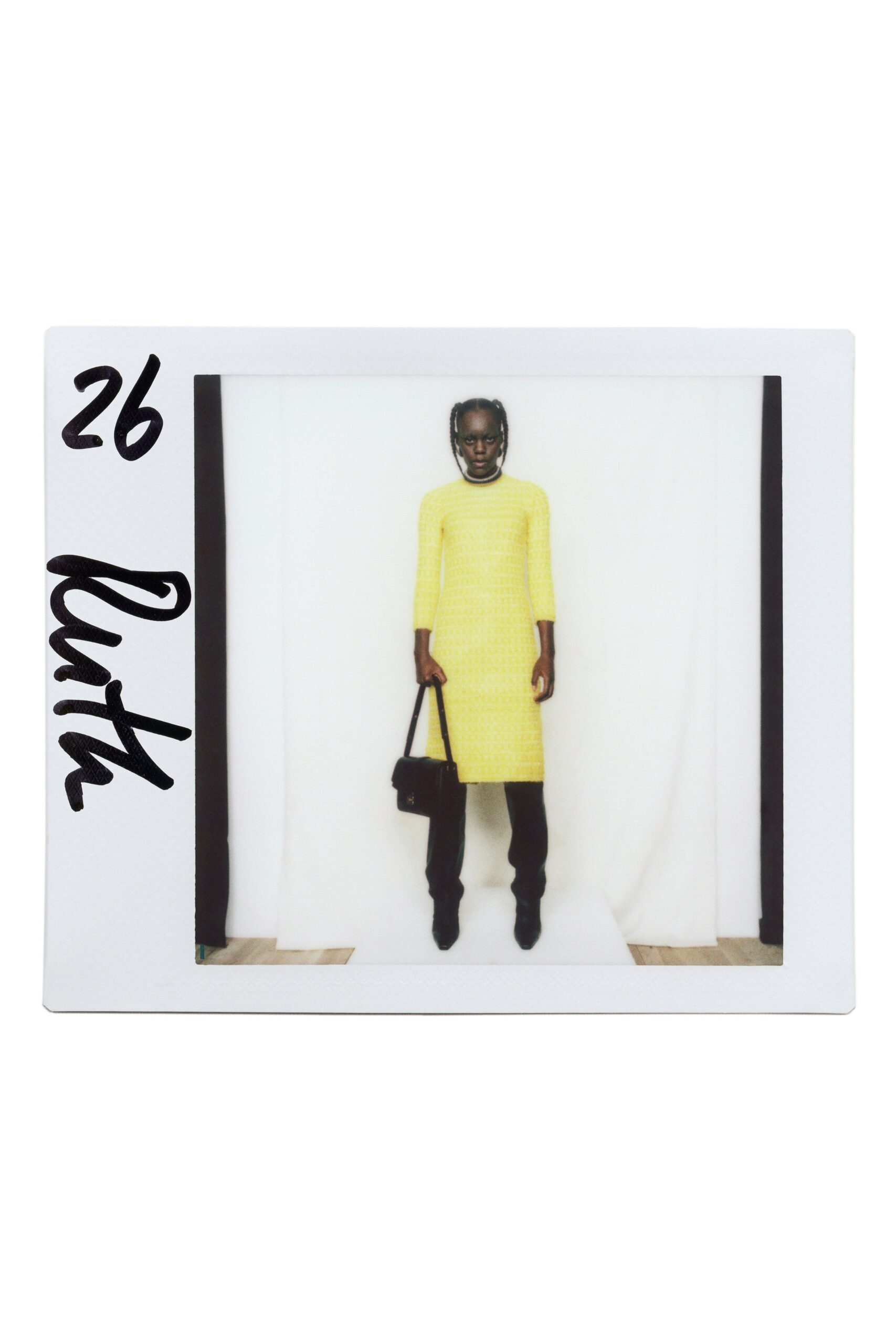 yellow cotton long-sleeve high-neck fitted straight-leg midi dress