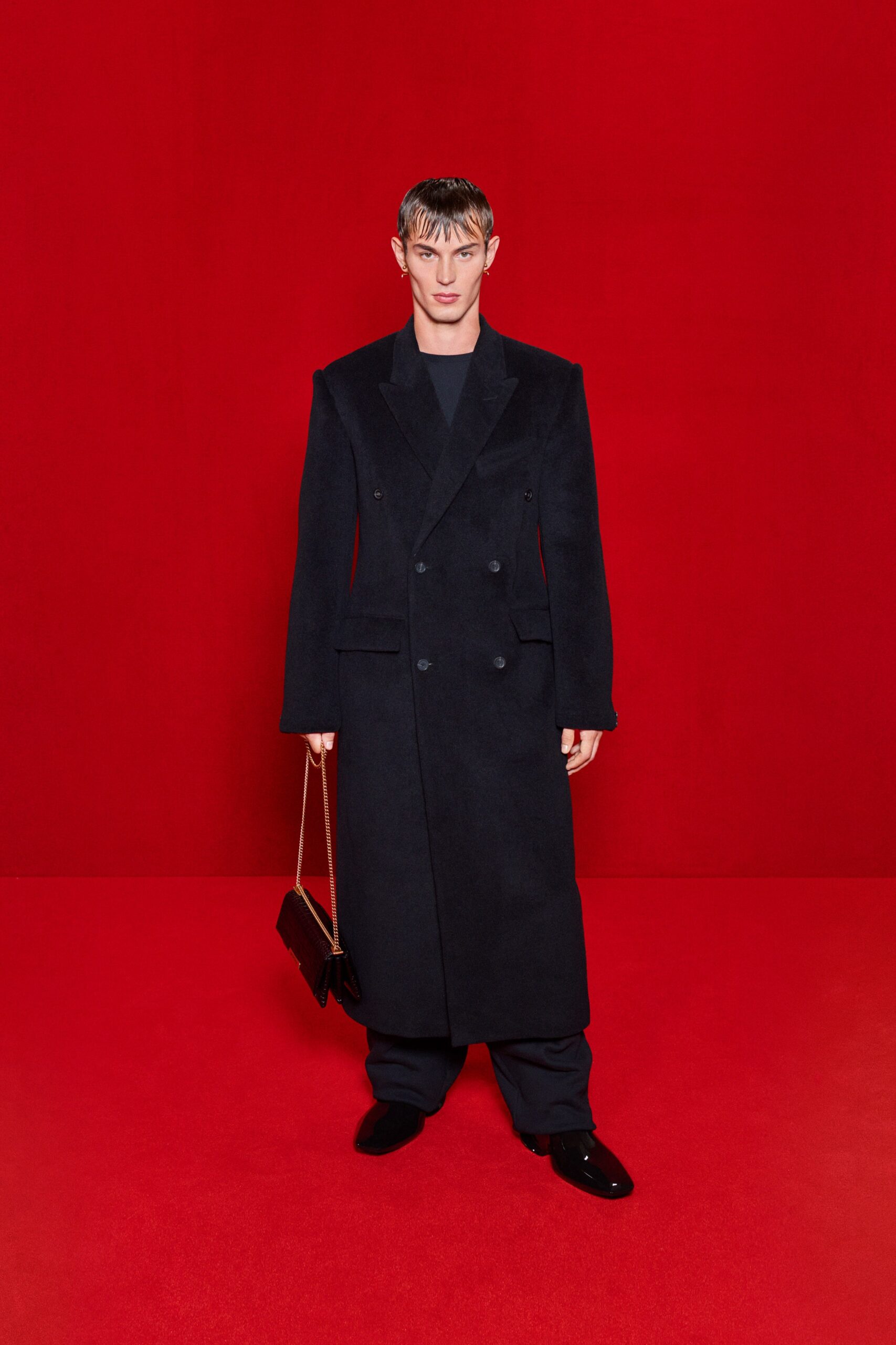 black wool long-sleeve double-breasted tailored coat