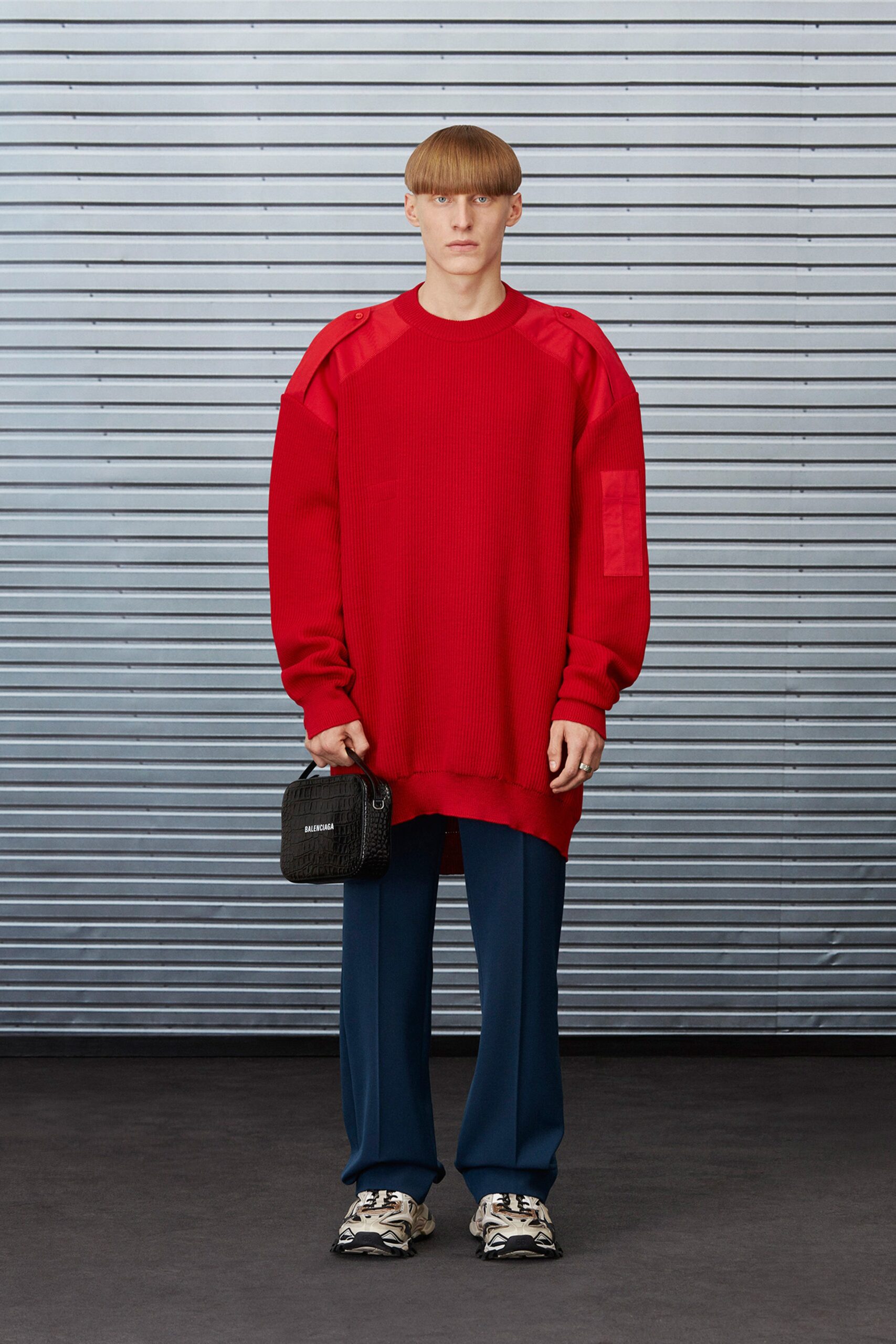 red cotton long-sleeve oversized ribbed sweater