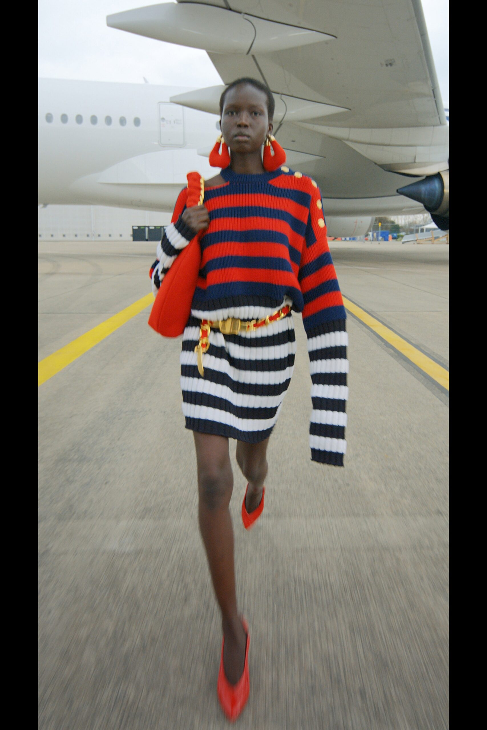 red and blue striped mini dress