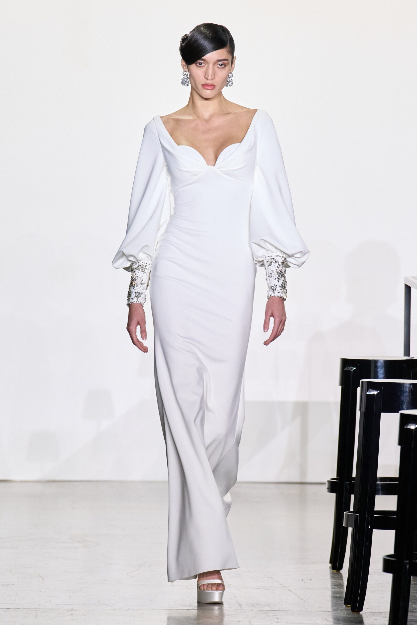 white fitted silk gown