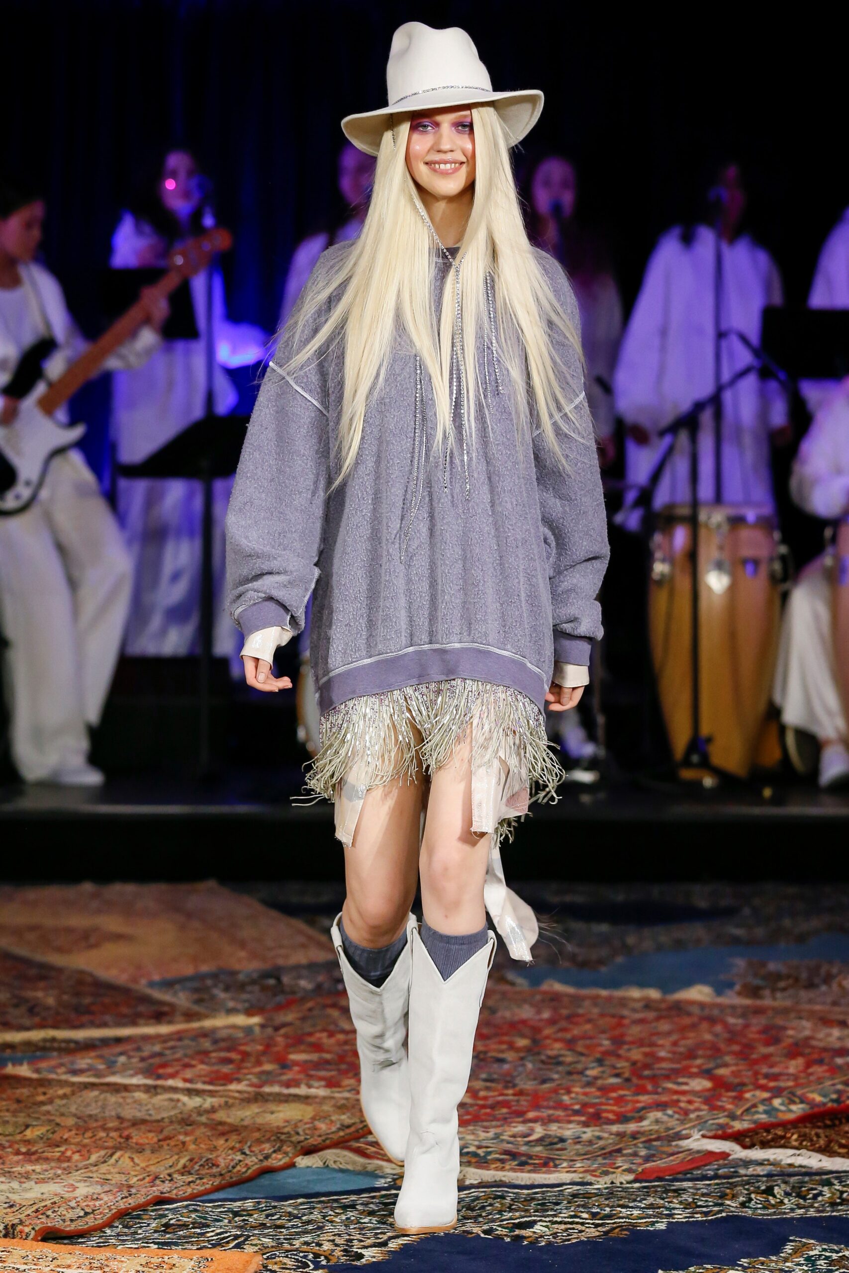 gray oversized hoodie with fringed hem