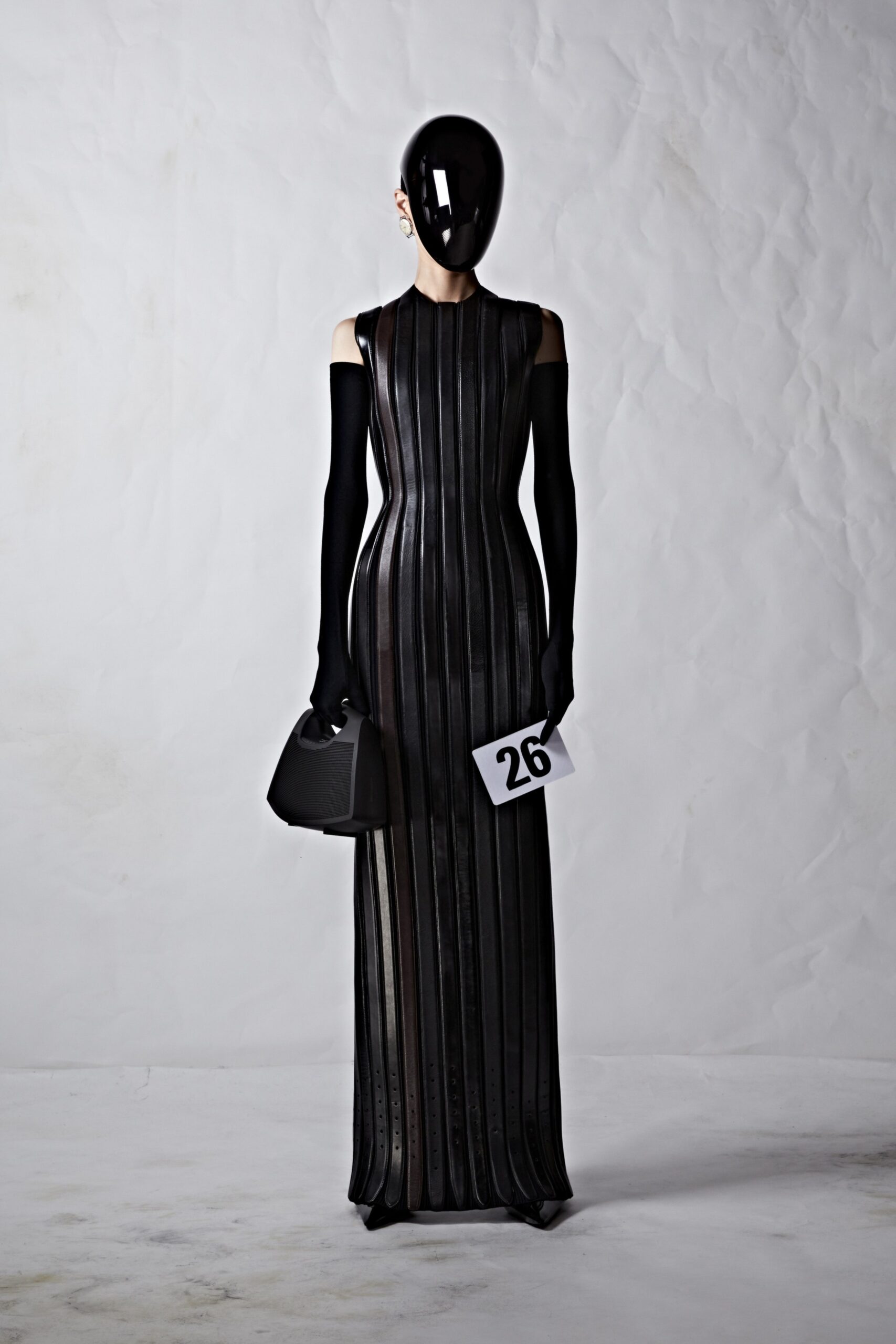 black leather pleated gown